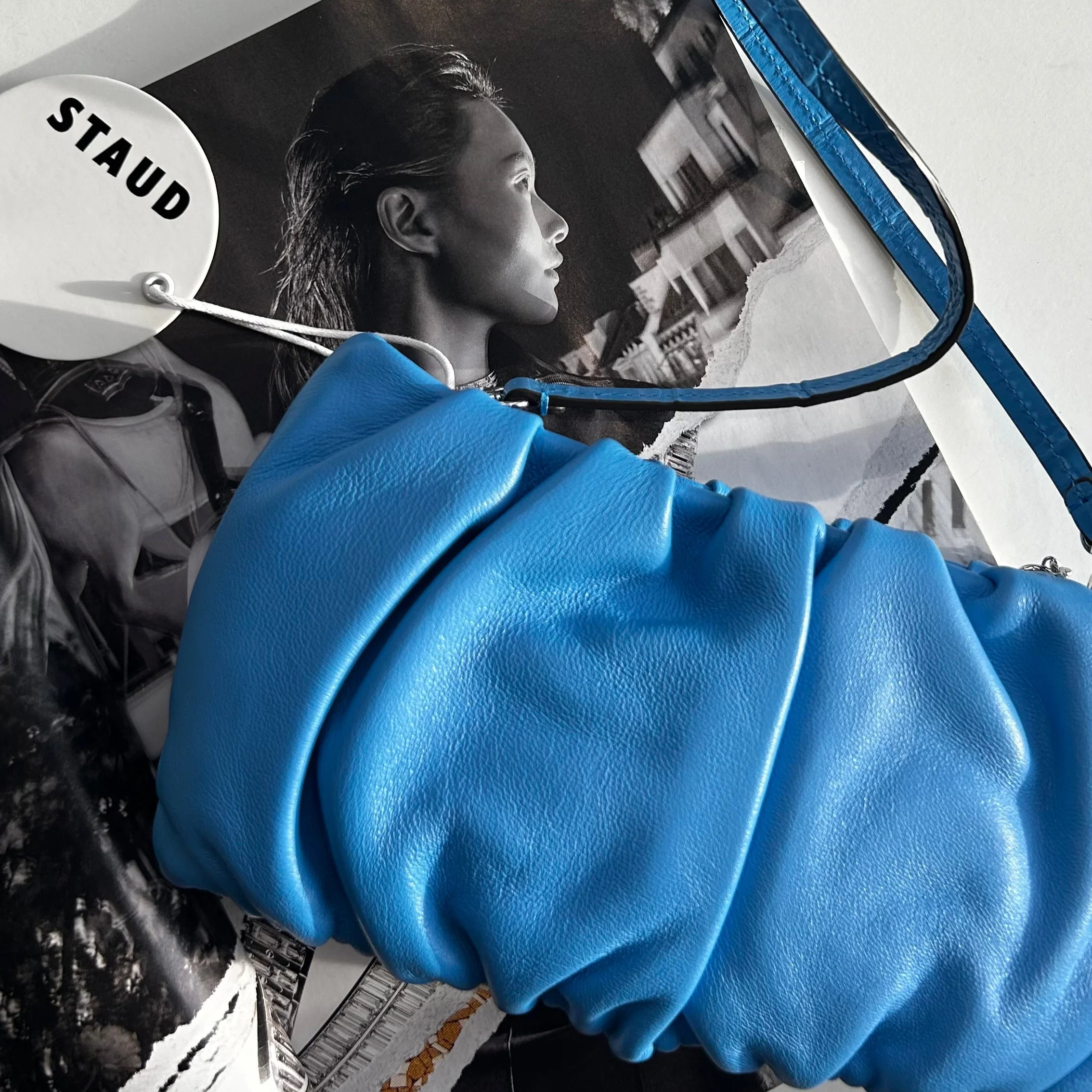 Staud Blue Leather Bean Convertible Bag - Image 7