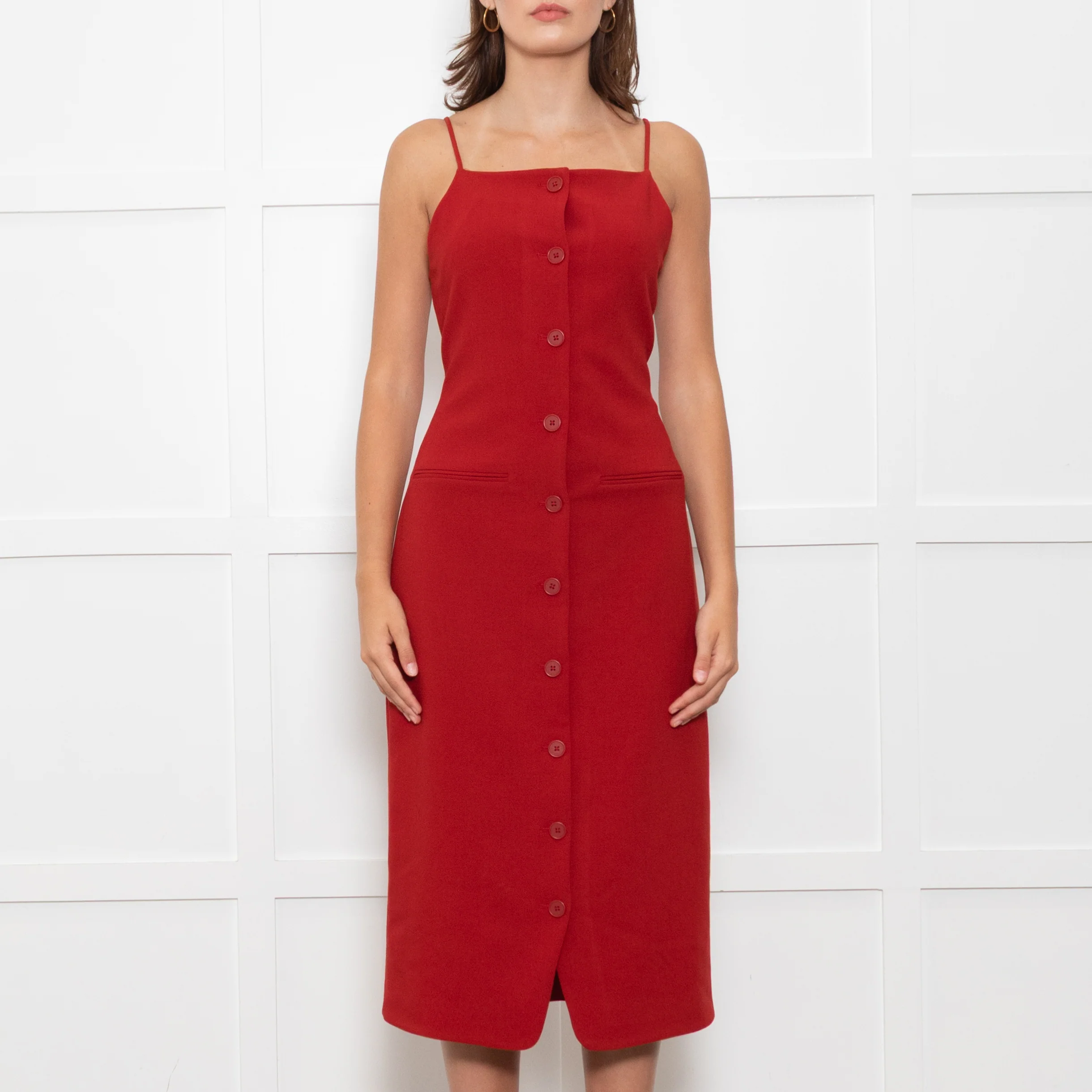 Staud Brick Red Button Front Strappy Shift Dress - Image 2