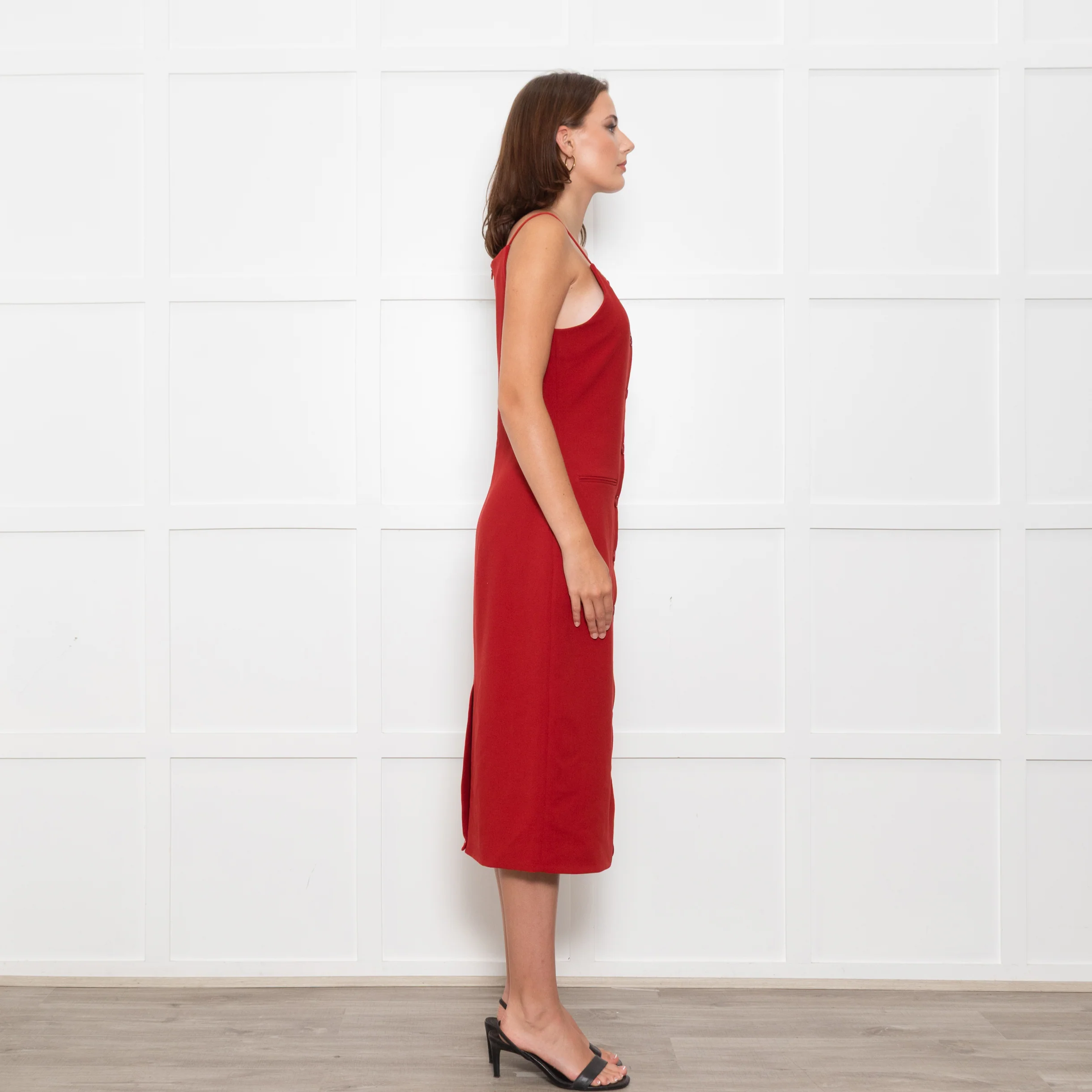 Staud Brick Red Button Front Strappy Shift Dress - Image 5