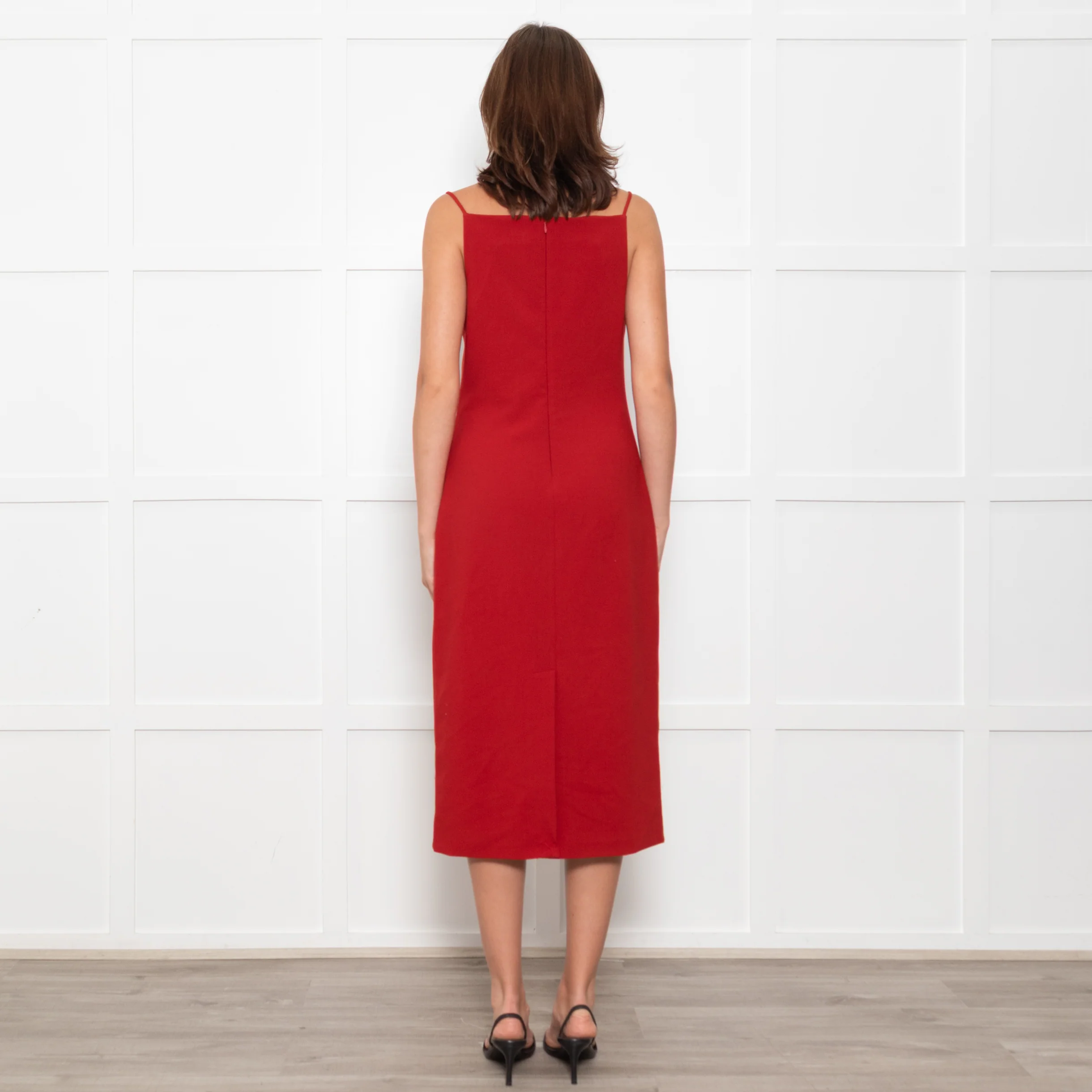 Staud Brick Red Button Front Strappy Shift Dress - Image 7