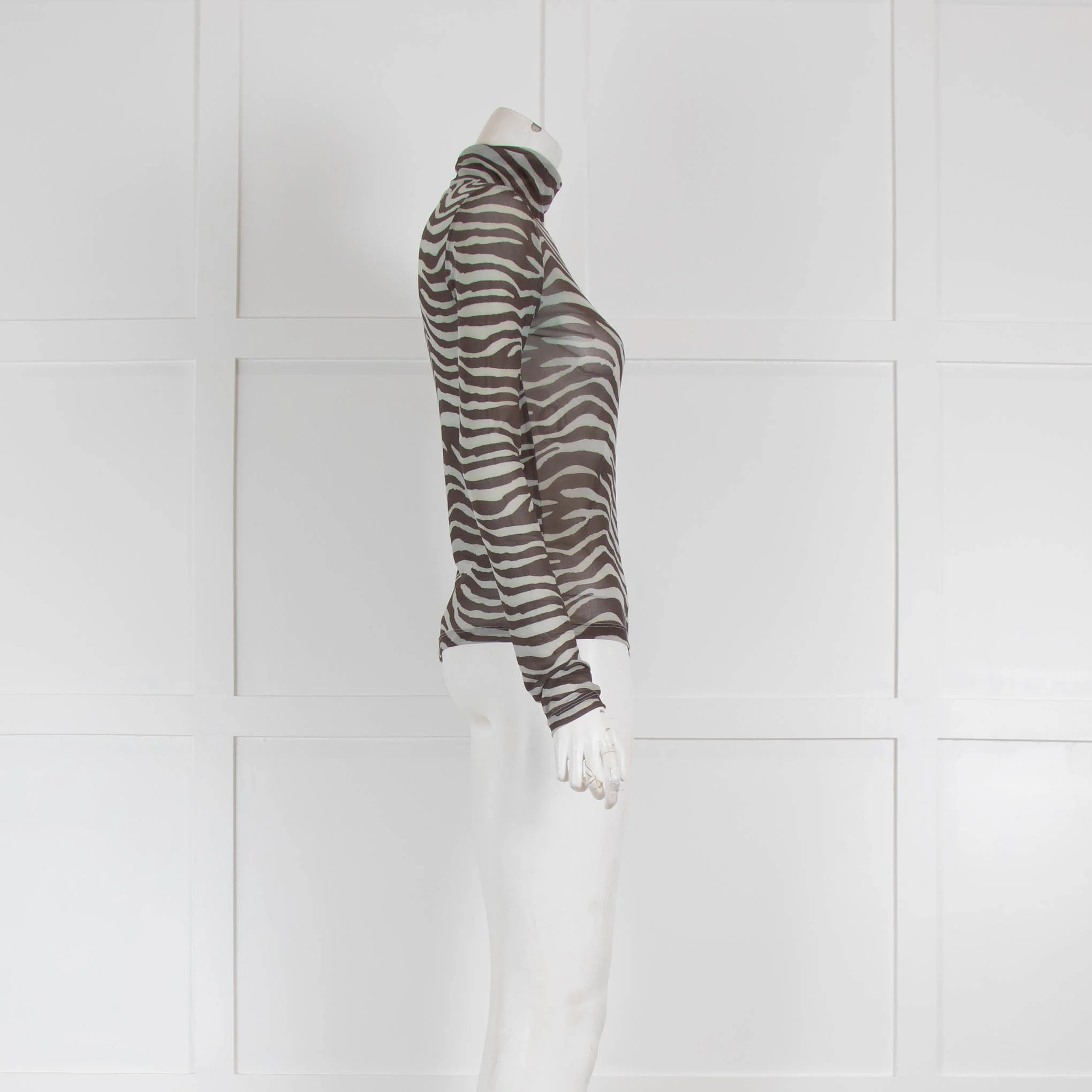 Staud Brown and Grey Print Mesh Long Sleeve Top - Image 2