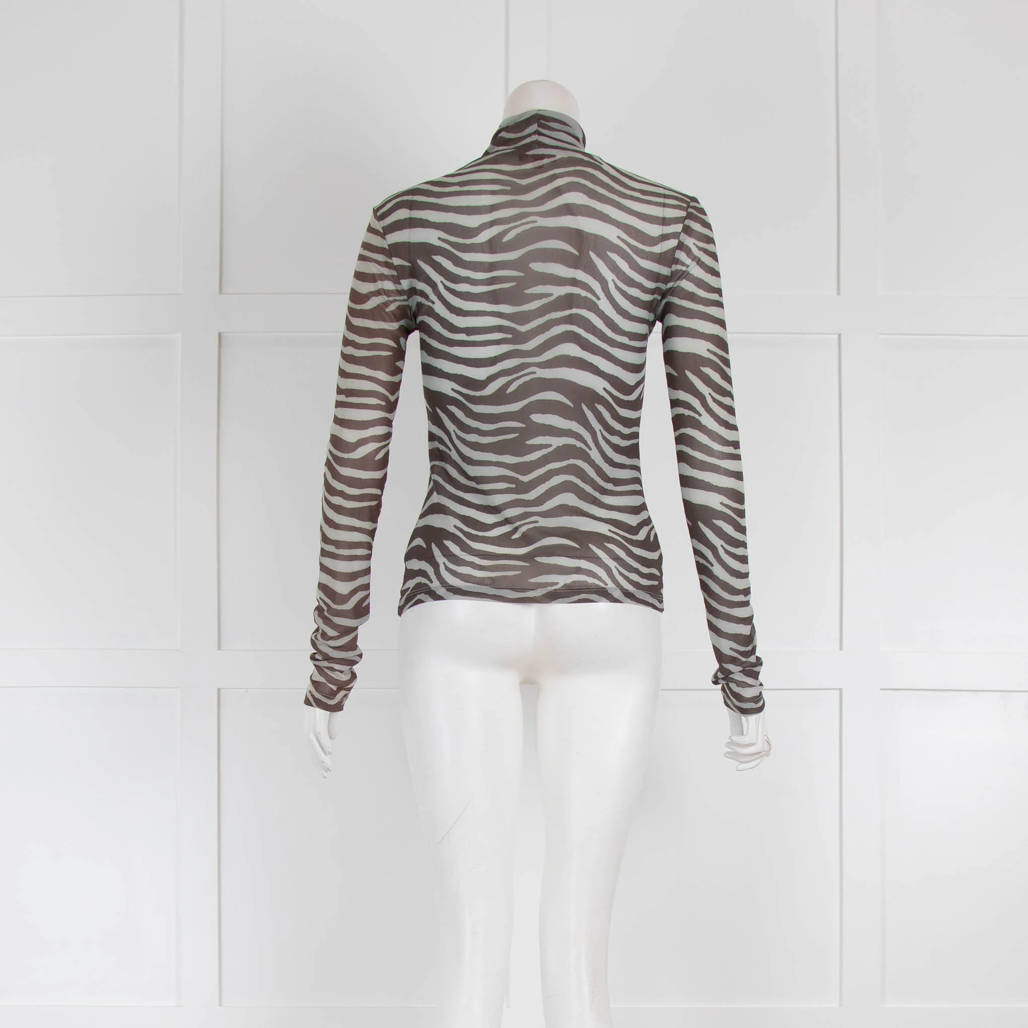 Staud Brown and Grey Print Mesh Long Sleeve Top - Image 3