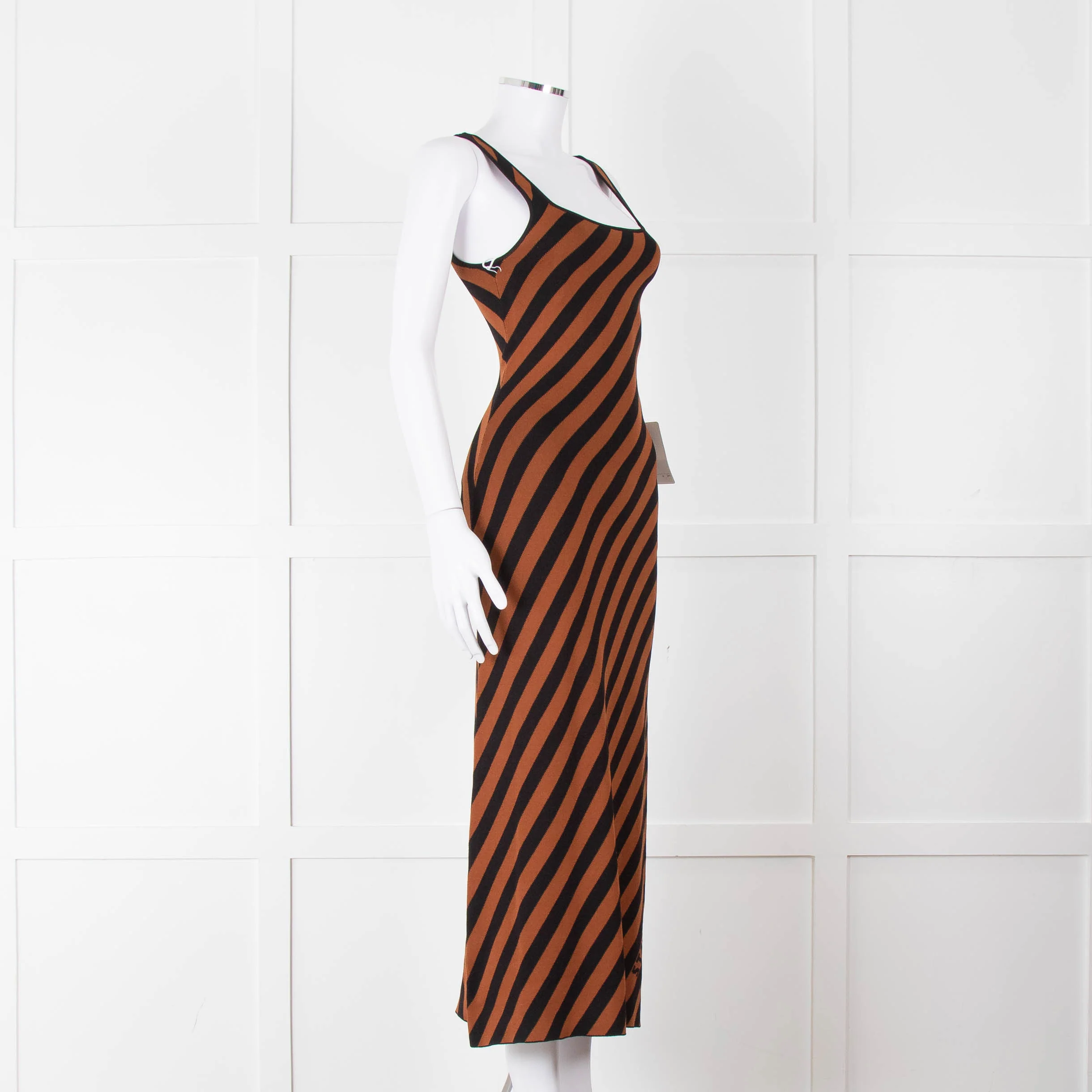 Staud Brown Black Striped Stretchy Sleeveless Dress - Image 2