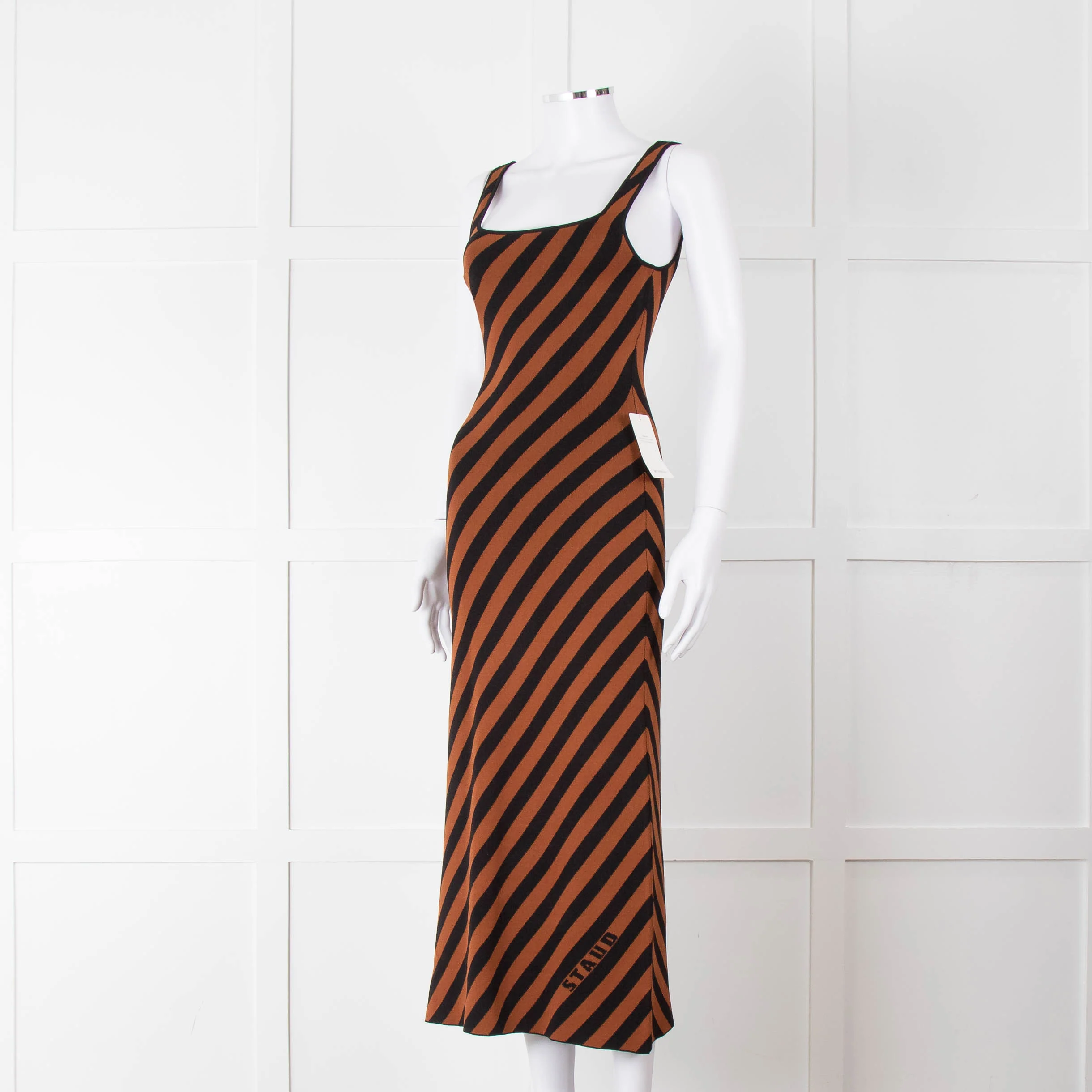 Staud Brown Black Striped Stretchy Sleeveless Dress - Image 8