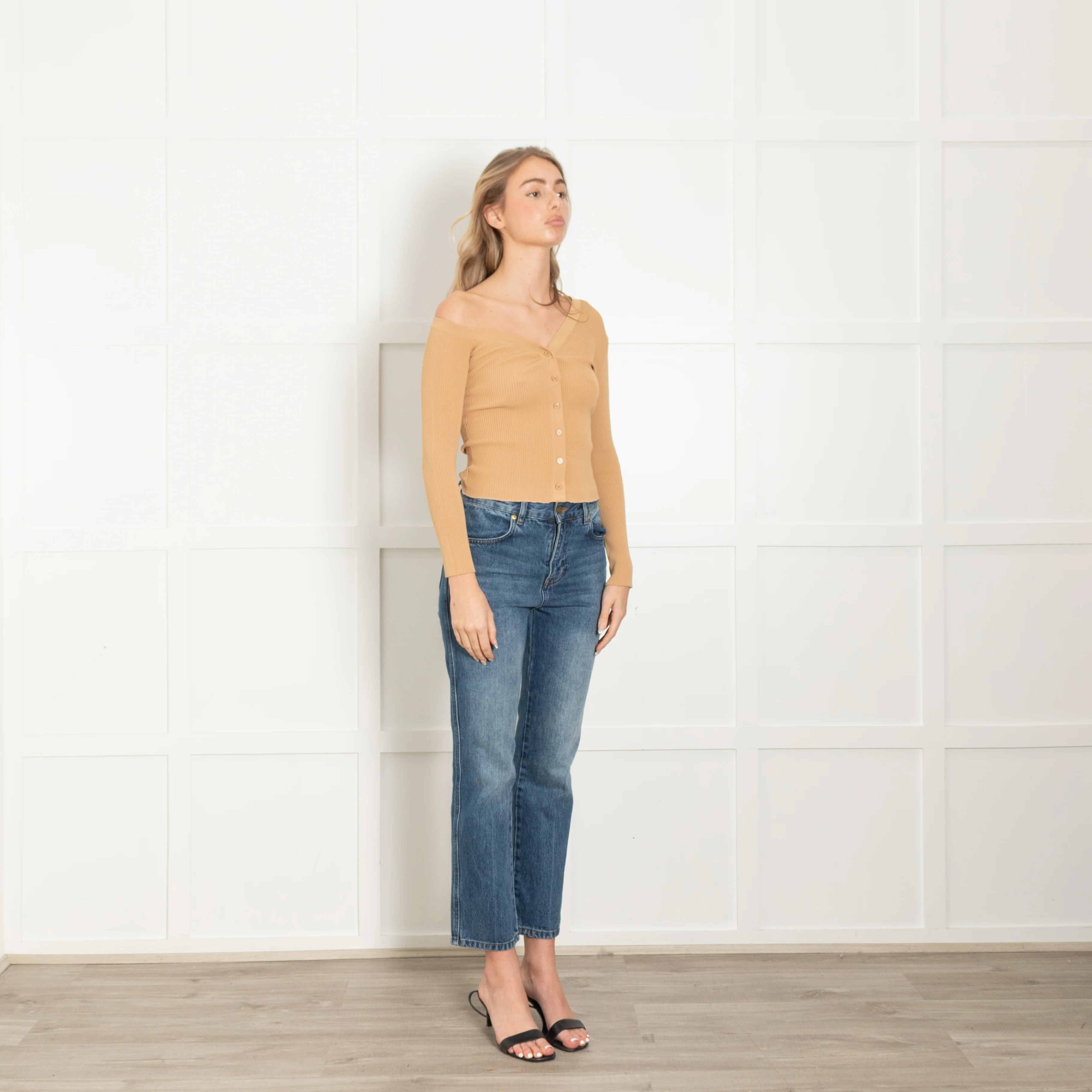 Staud Caramel Ribbed Off The Shoulder Cardigan - Image 7