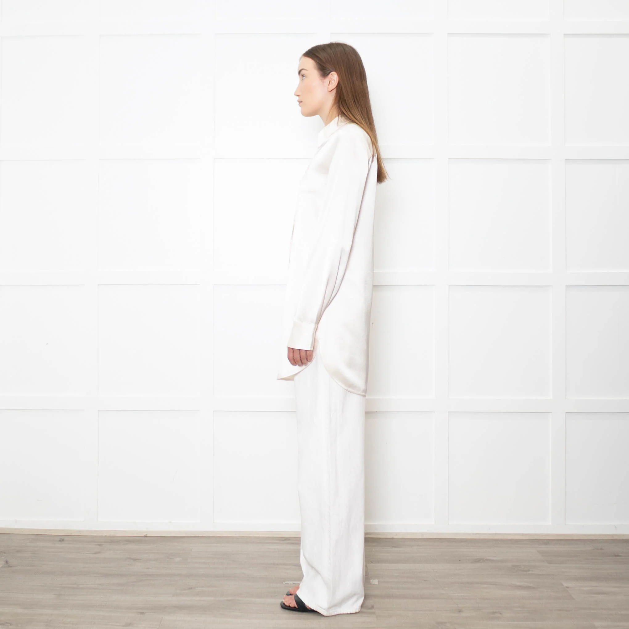 Staud Cream Satin Long Shirt - Image 4