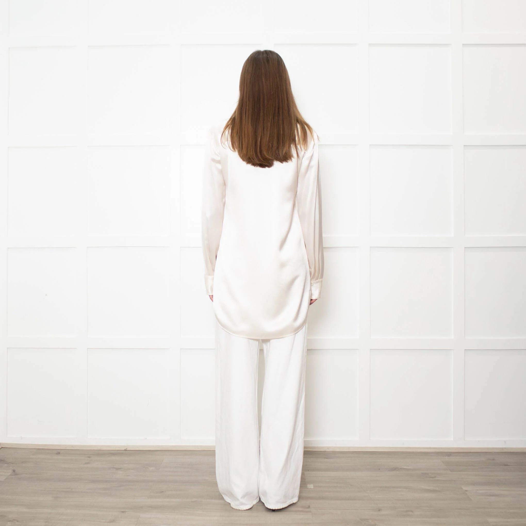 Staud Cream Satin Long Shirt - Image 5