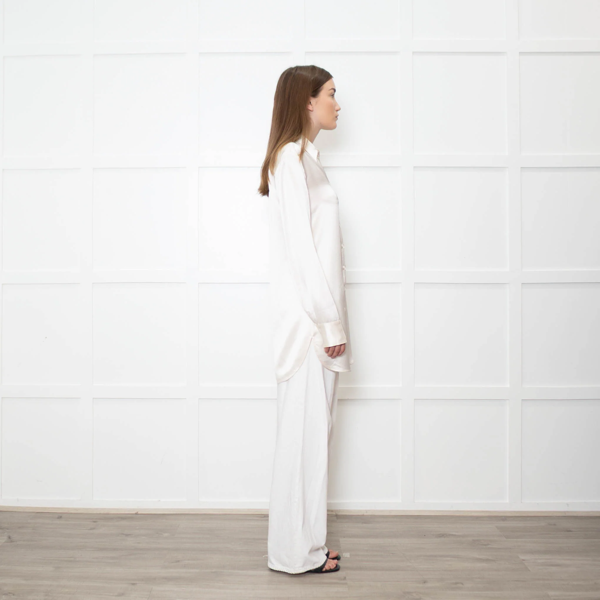 Staud Cream Satin Long Shirt - Image 6