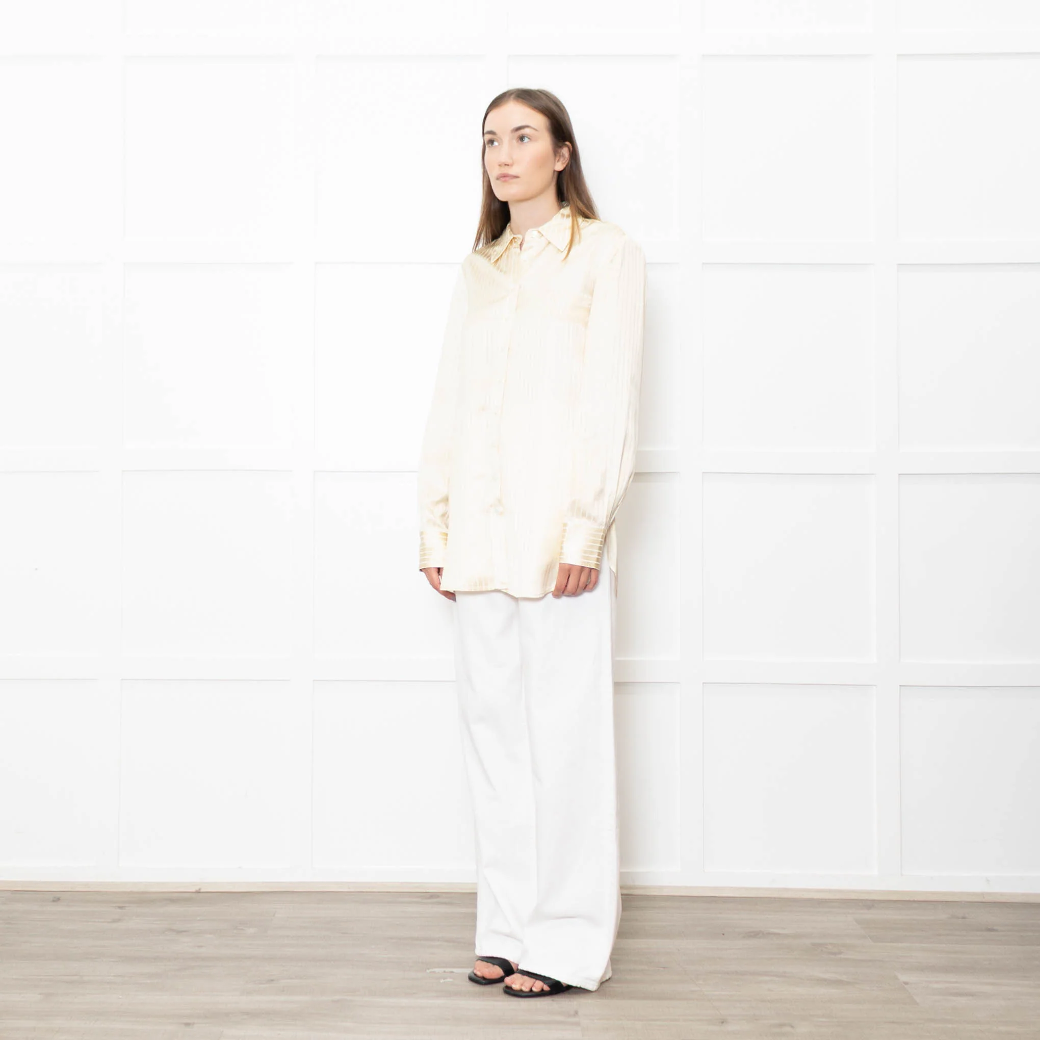 Staud Butter Yellow Striped Satin Shirt - Image 3