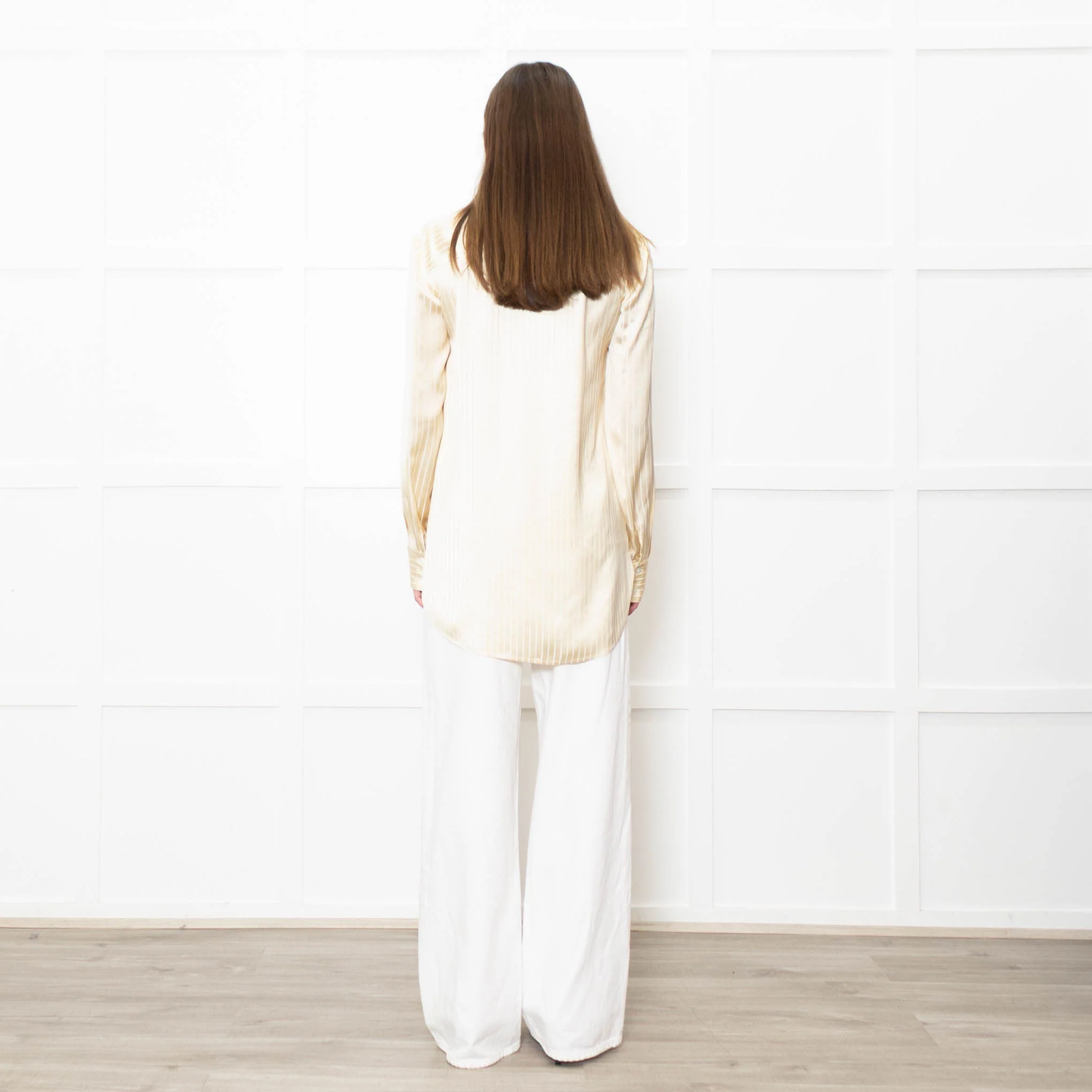 Staud Butter Yellow Striped Satin Shirt - Image 5