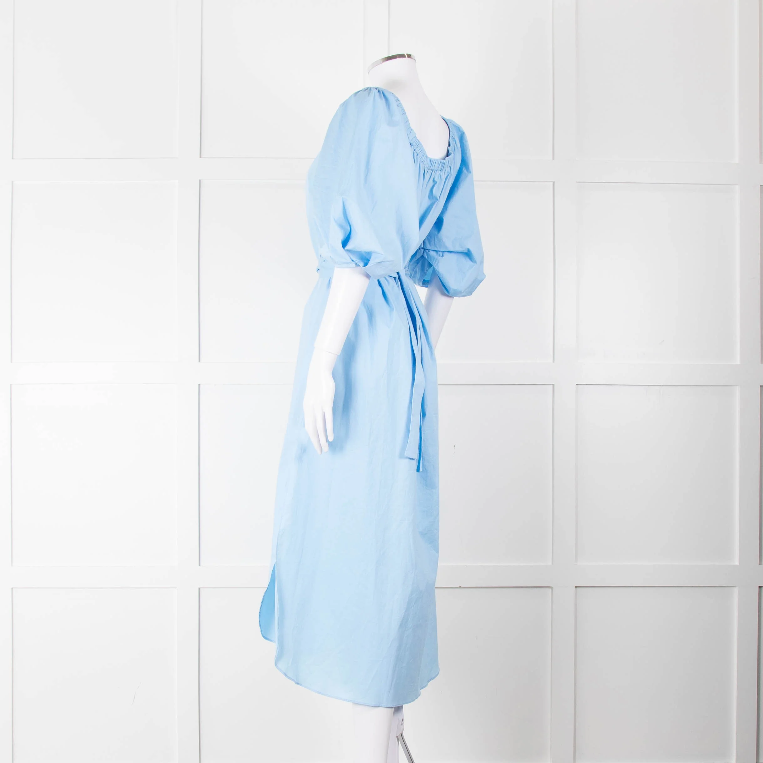 Staud Light Blue Cotton Puffed Sleeve Belted Shirt Dress - Image 6