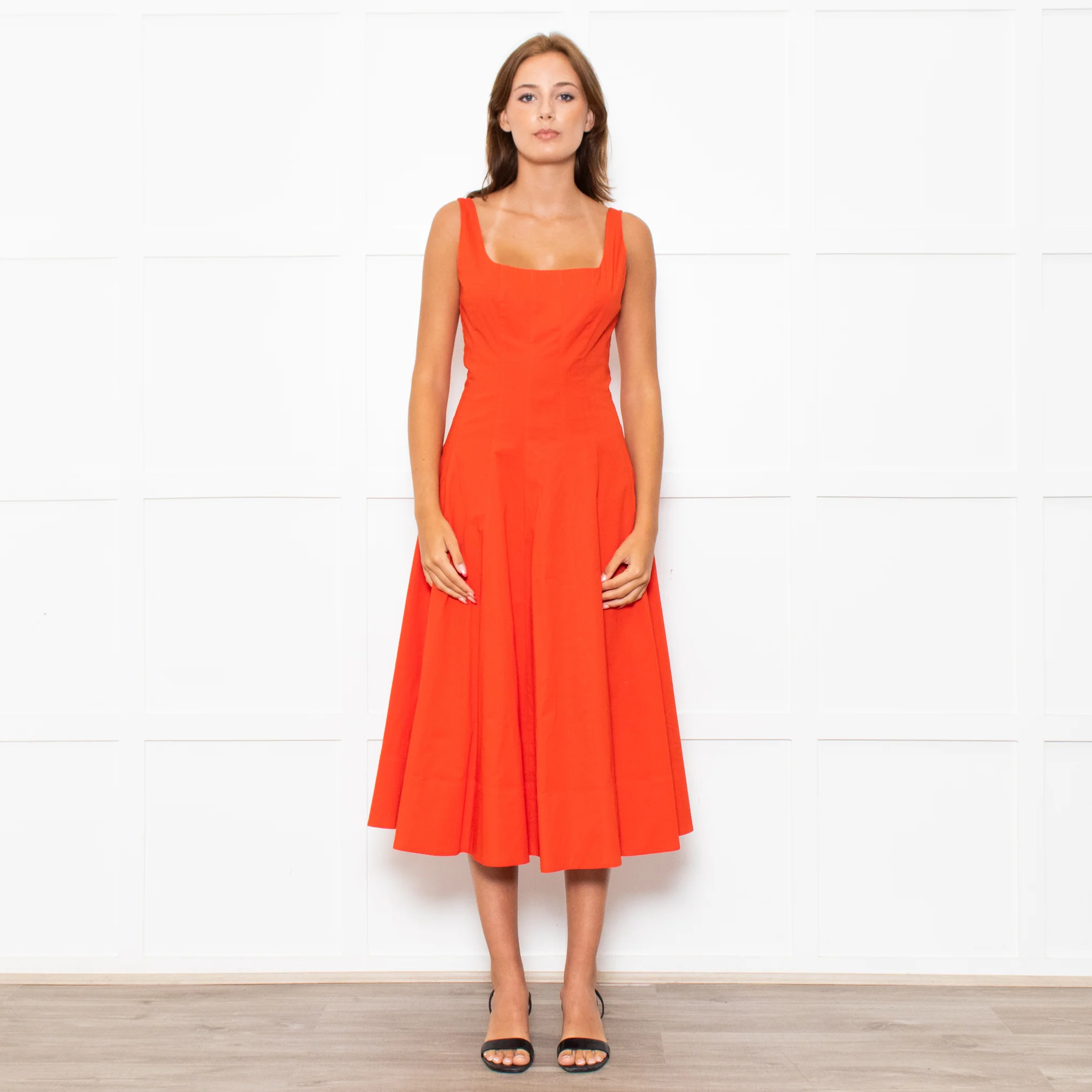 Staud Orange Cotton Sleeveless Midi Dress