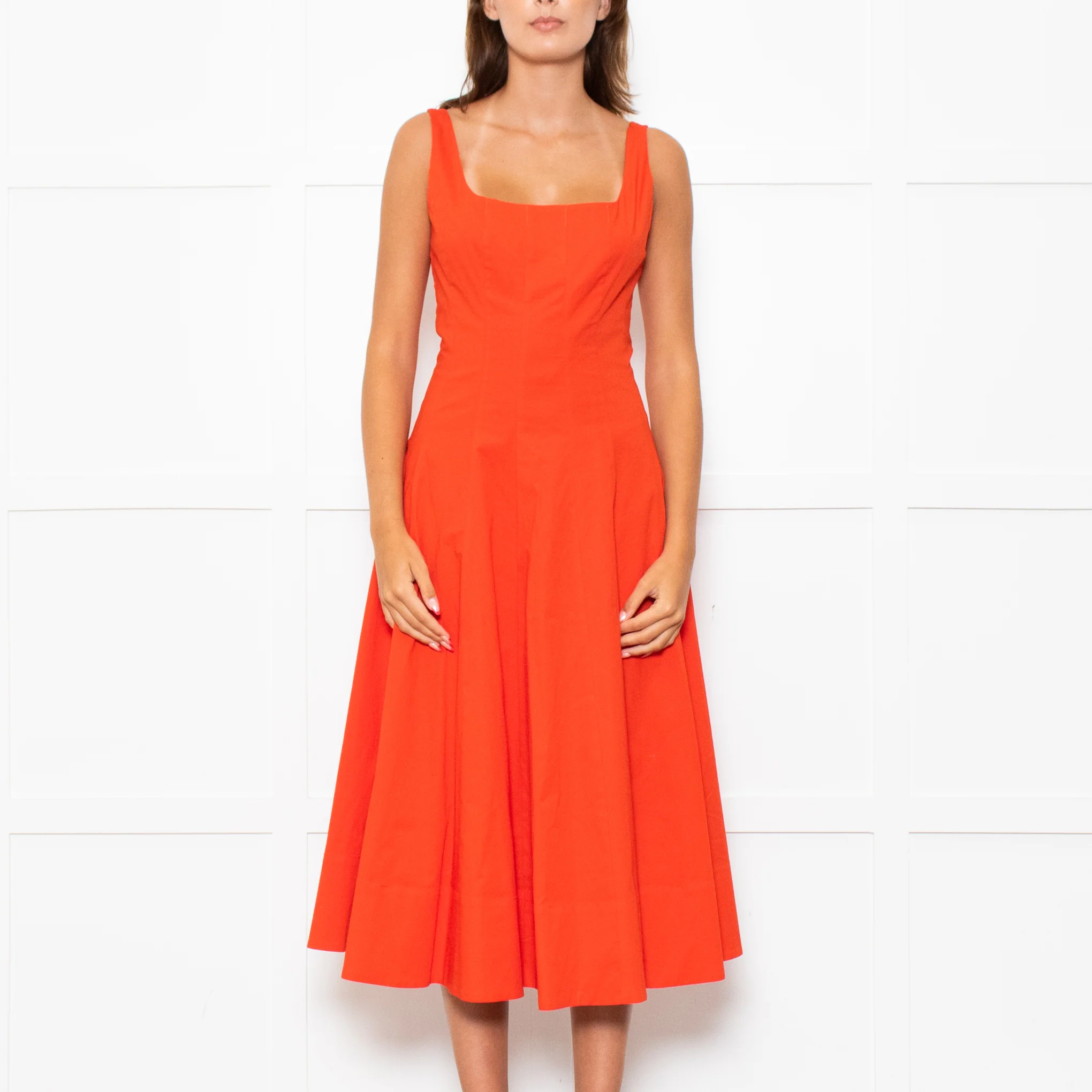 Staud Orange Cotton Sleeveless Midi Dress - Image 2