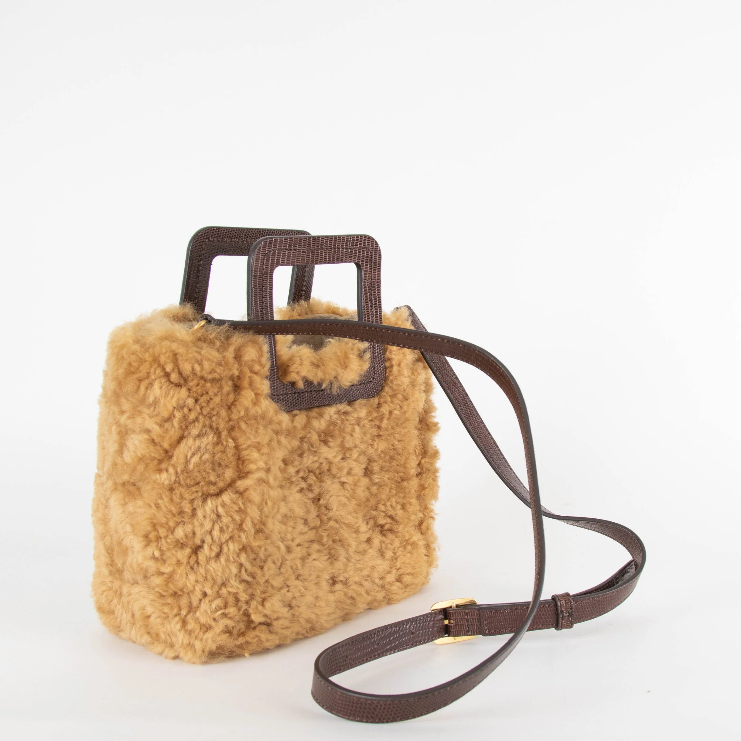 Staud Tan Shearling Brown Leather Trim Crossbody Shirley Bag - Image 2