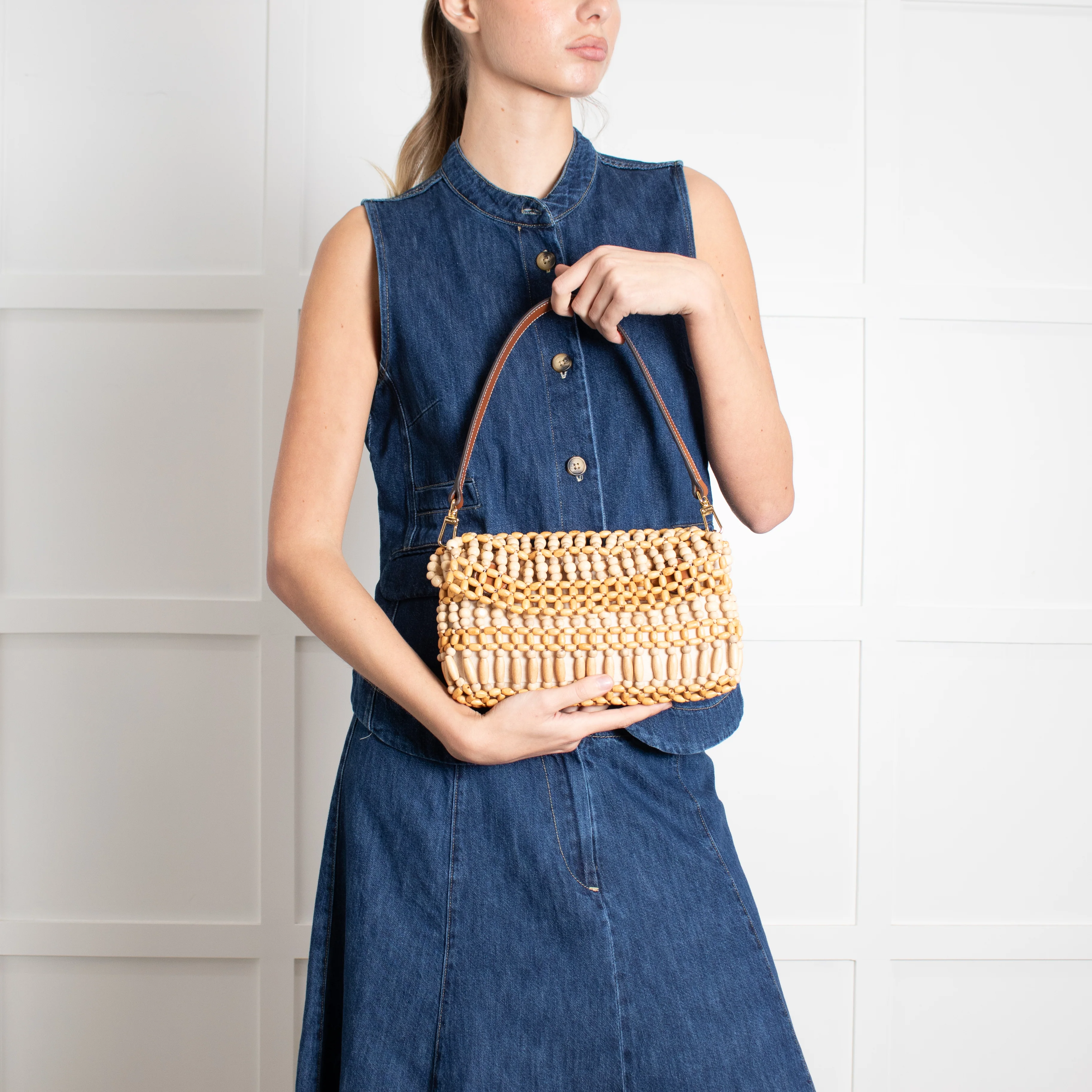 STAUD Timmy Wooden Bead Fold Over Shoulder Bag - Image 4
