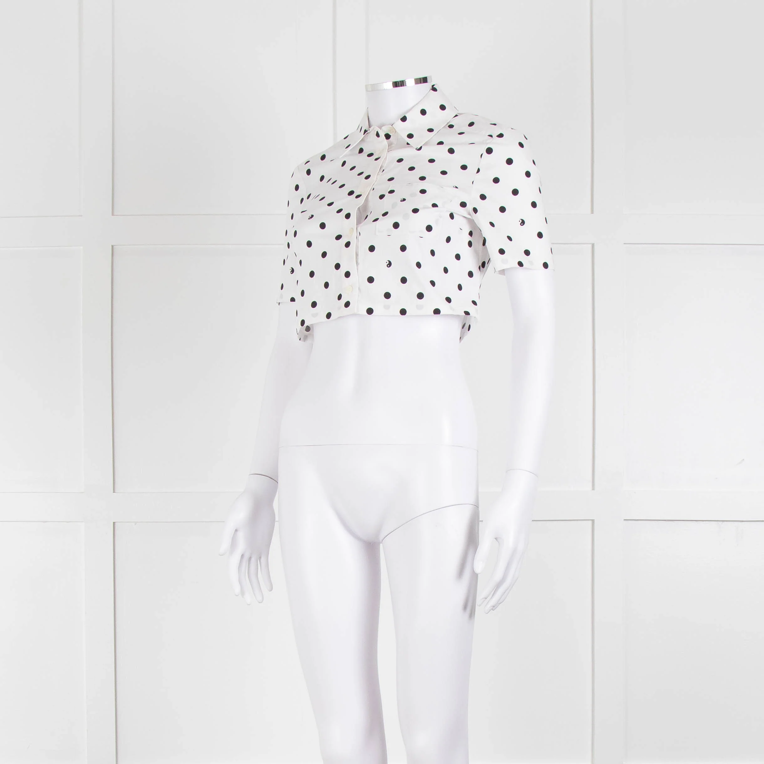 Staud White Black Polka Dot Cropped Shirt - Image 8