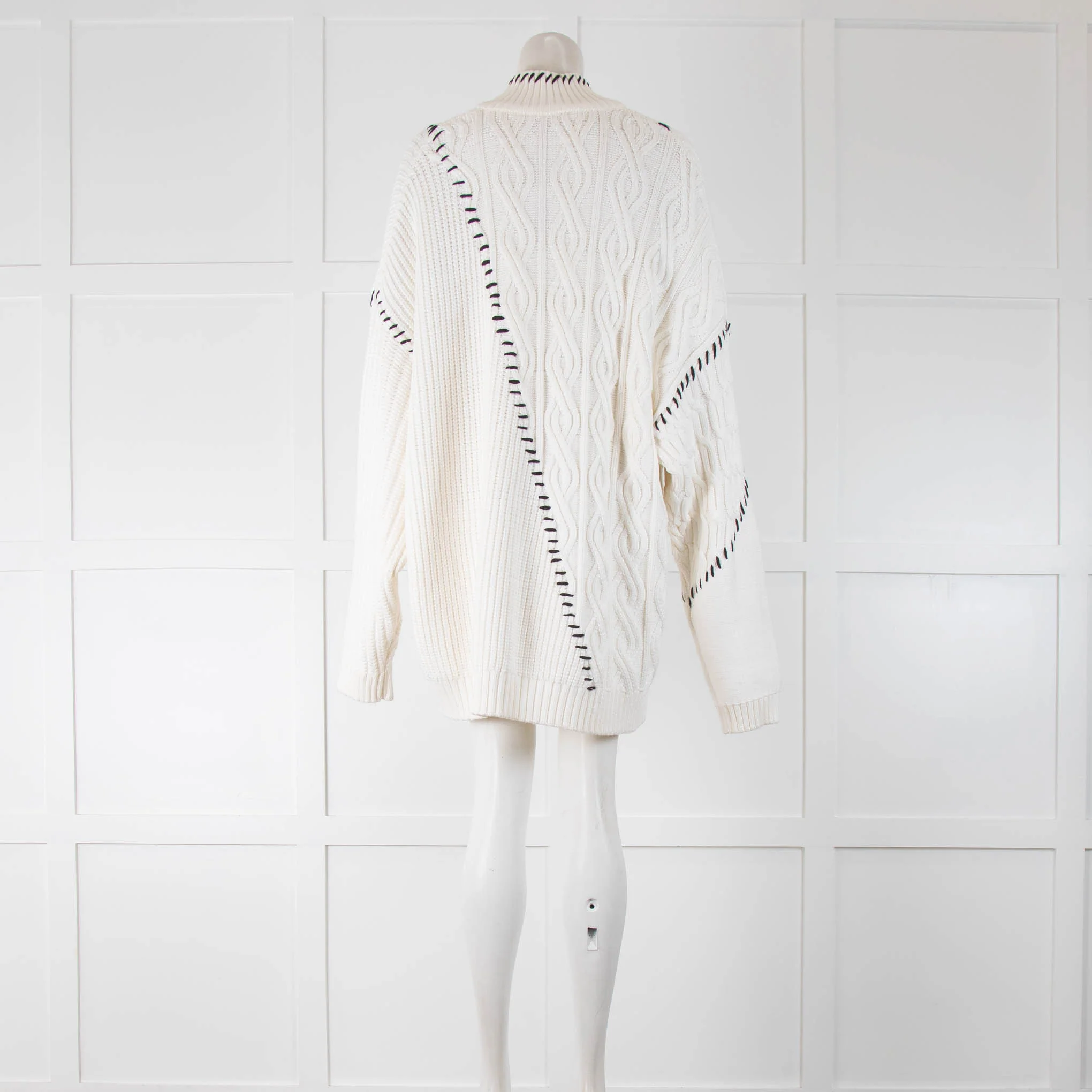 Staud White Black Trim Chunky Cotton Jumper - Image 3