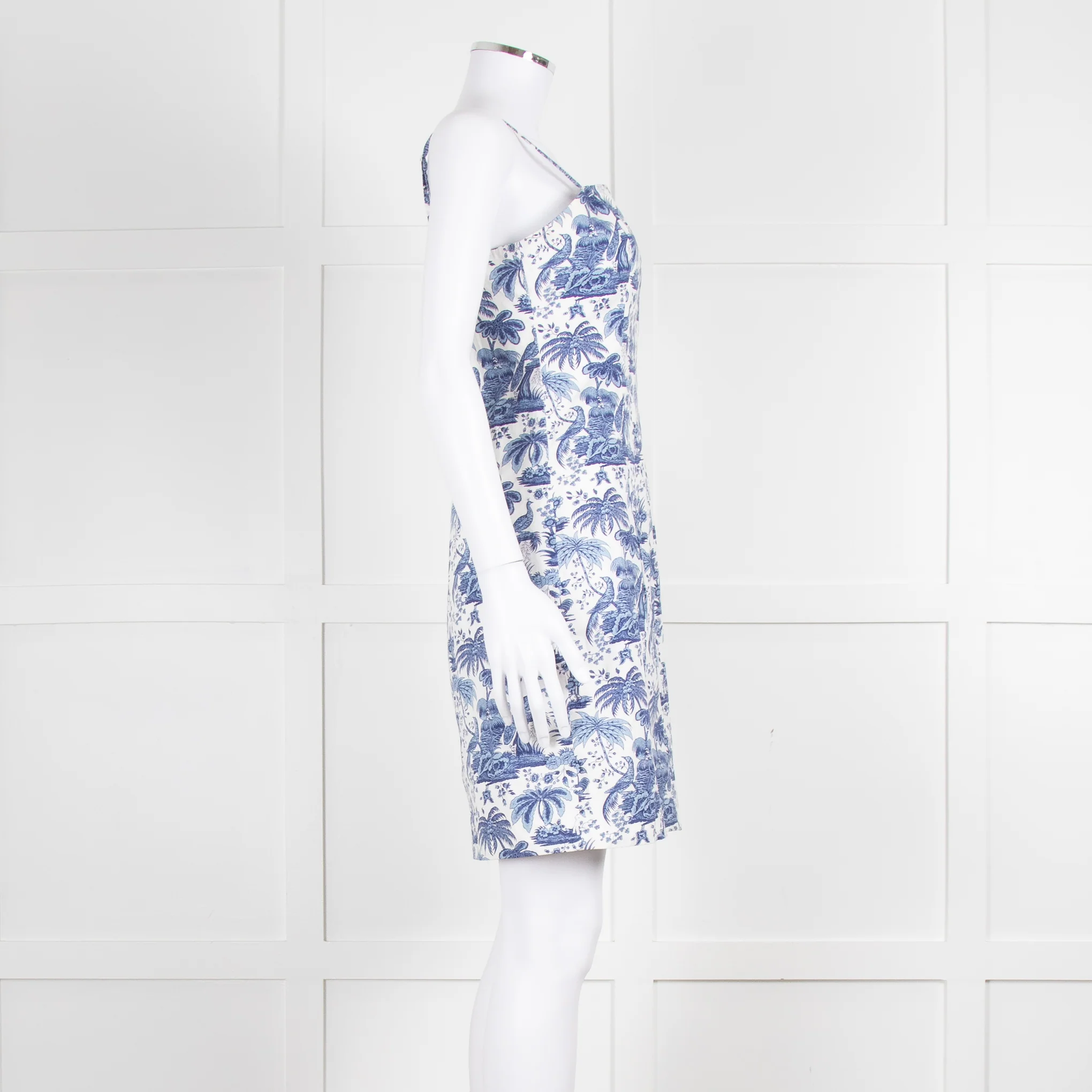 Staud White Blue Jungle Print Sleeveless Cotton Mini Dress - Image 3