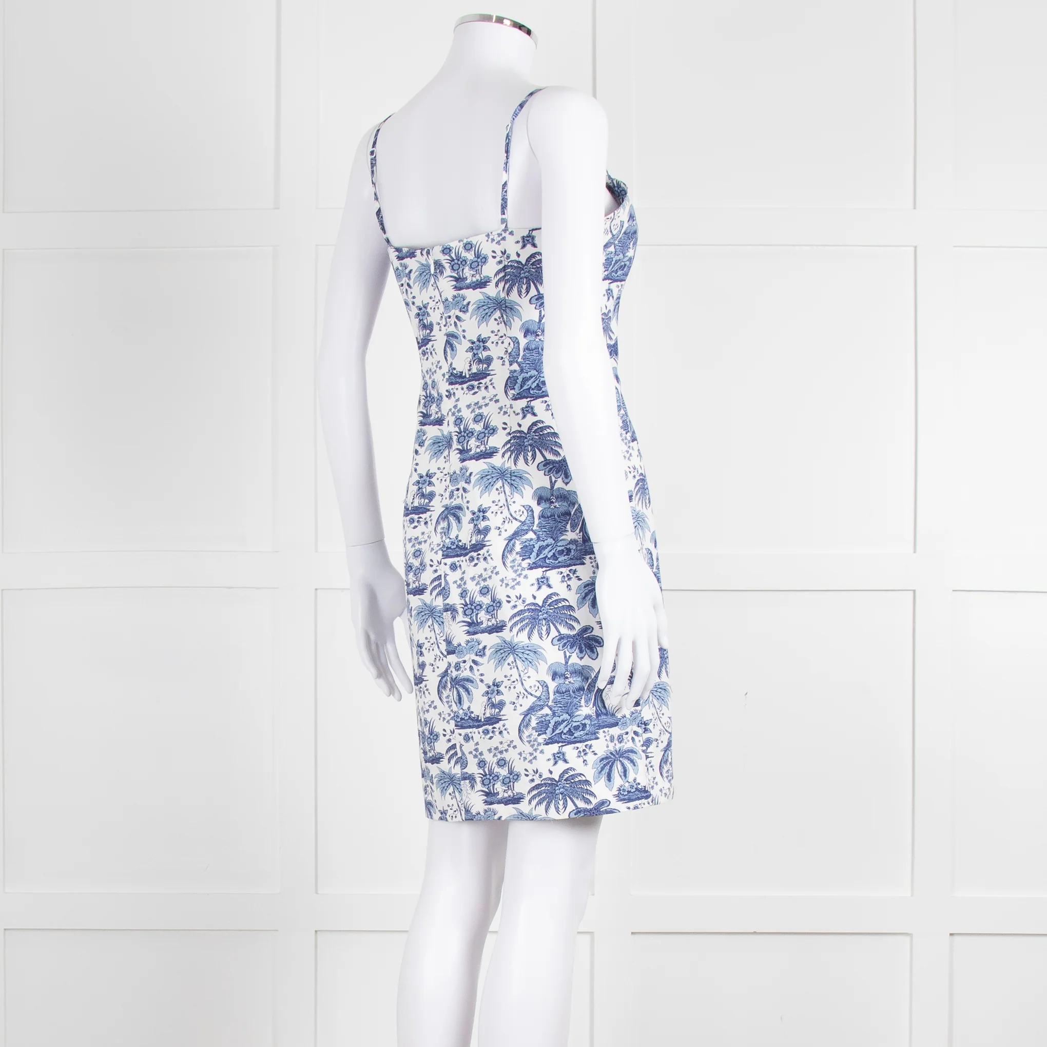 Staud White Blue Jungle Print Sleeveless Cotton Mini Dress - Image 4