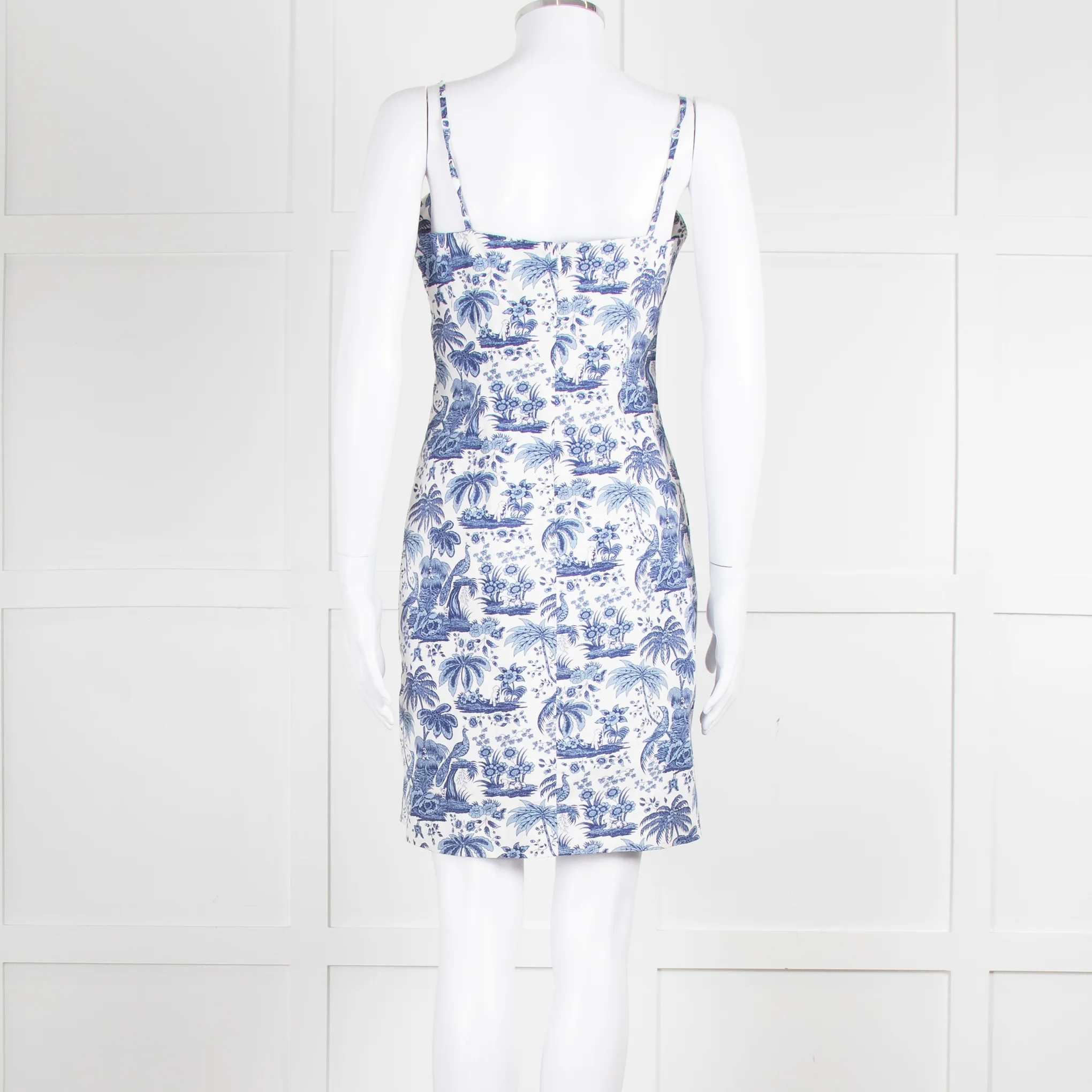 Staud White Blue Jungle Print Sleeveless Cotton Mini Dress - Image 5