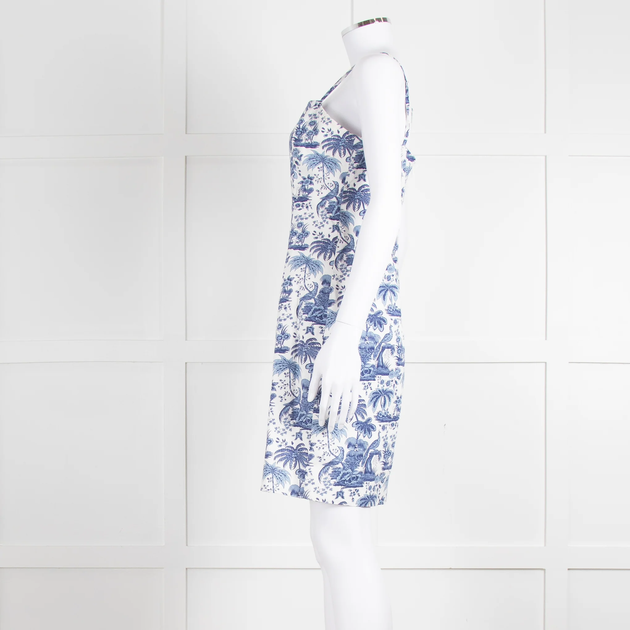 Staud White Blue Jungle Print Sleeveless Cotton Mini Dress - Image 7