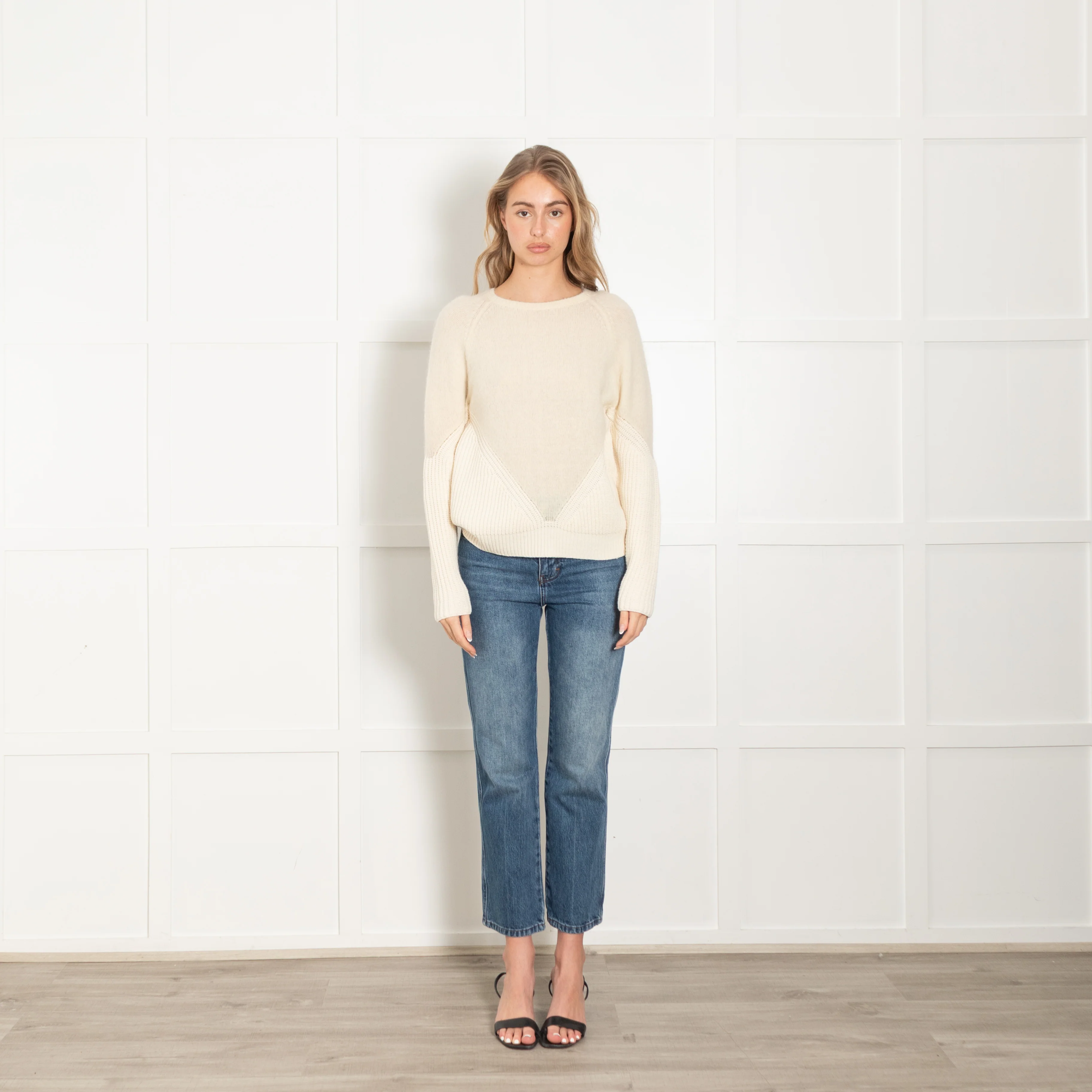 Stefanel Cream Boiled Wool And Rib Jumper