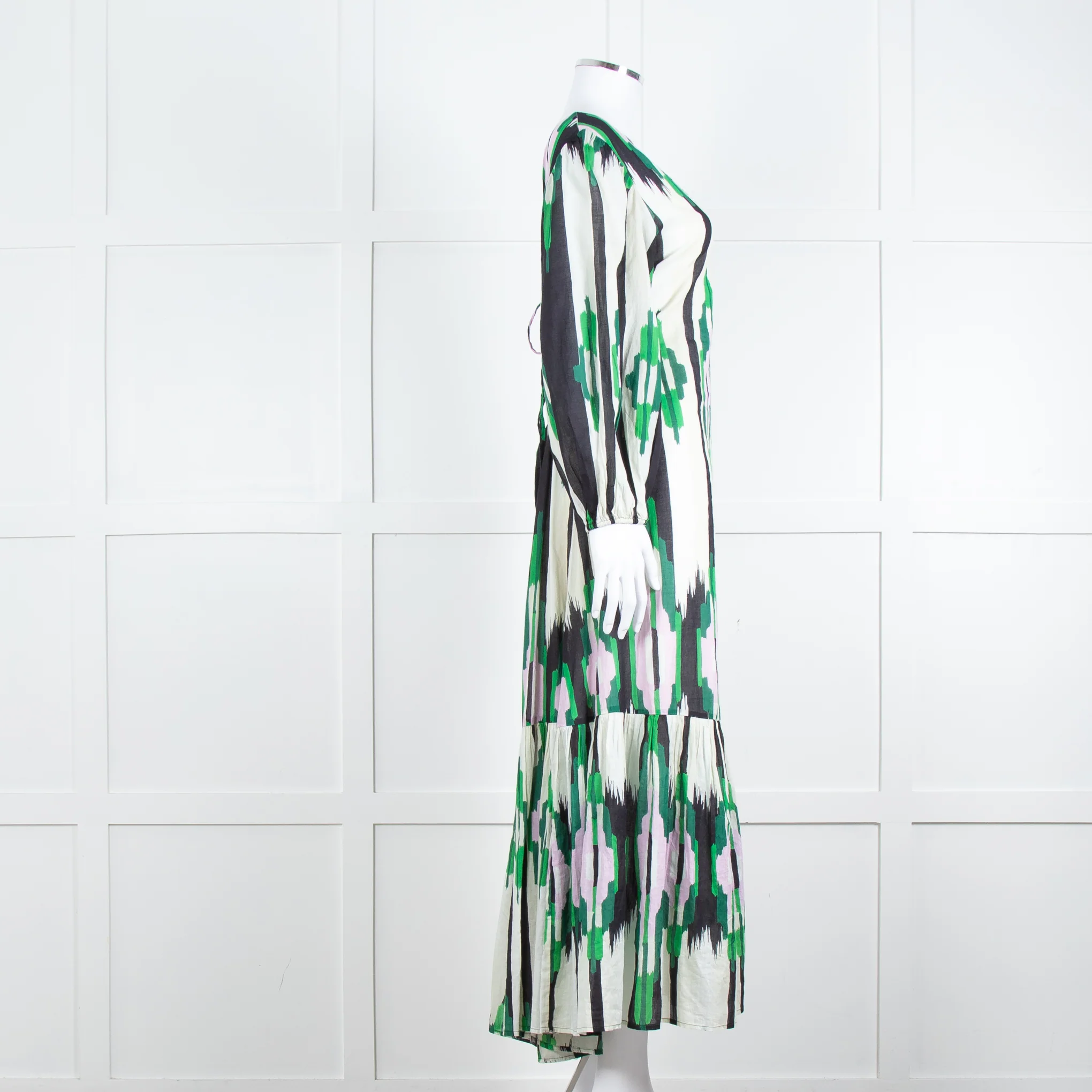 Stella Forest Cream Green Pink Cotton Back Lace Up Detail Maxi Dress - Image 3