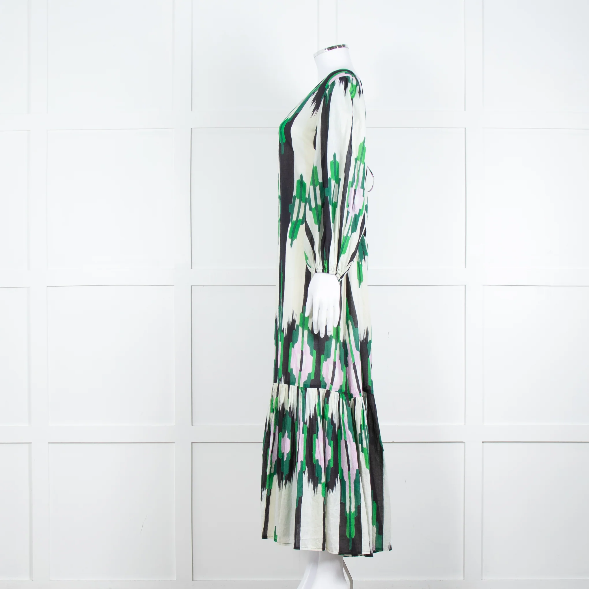 Stella Forest Cream Green Pink Cotton Back Lace Up Detail Maxi Dress - Image 7