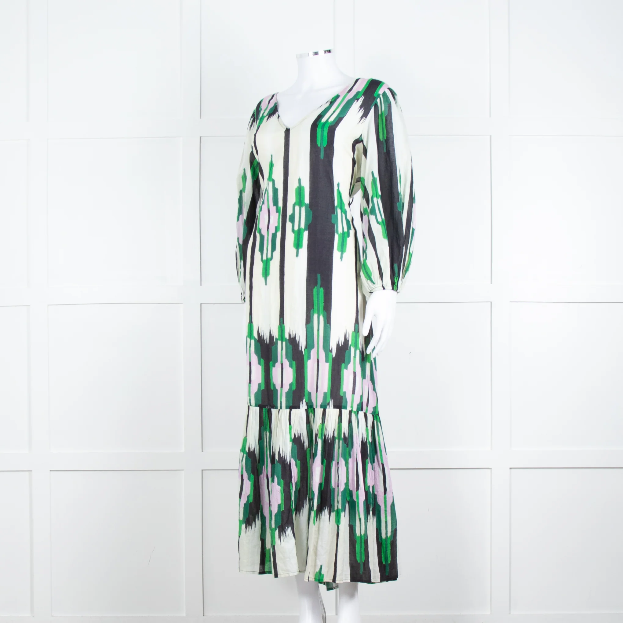 Stella Forest Cream Green Pink Cotton Back Lace Up Detail Maxi Dress - Image 8