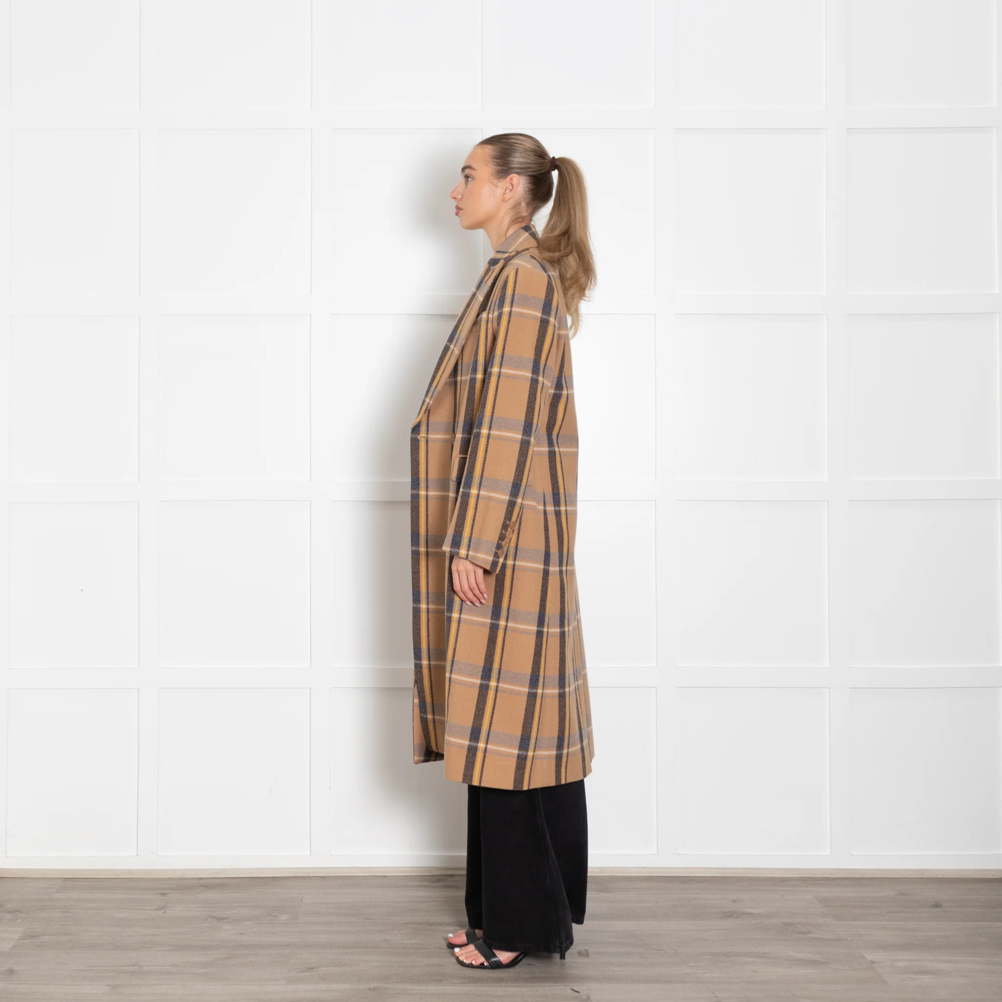 Stella McCartney Beige And Grey Checked Wool coat - Image 4