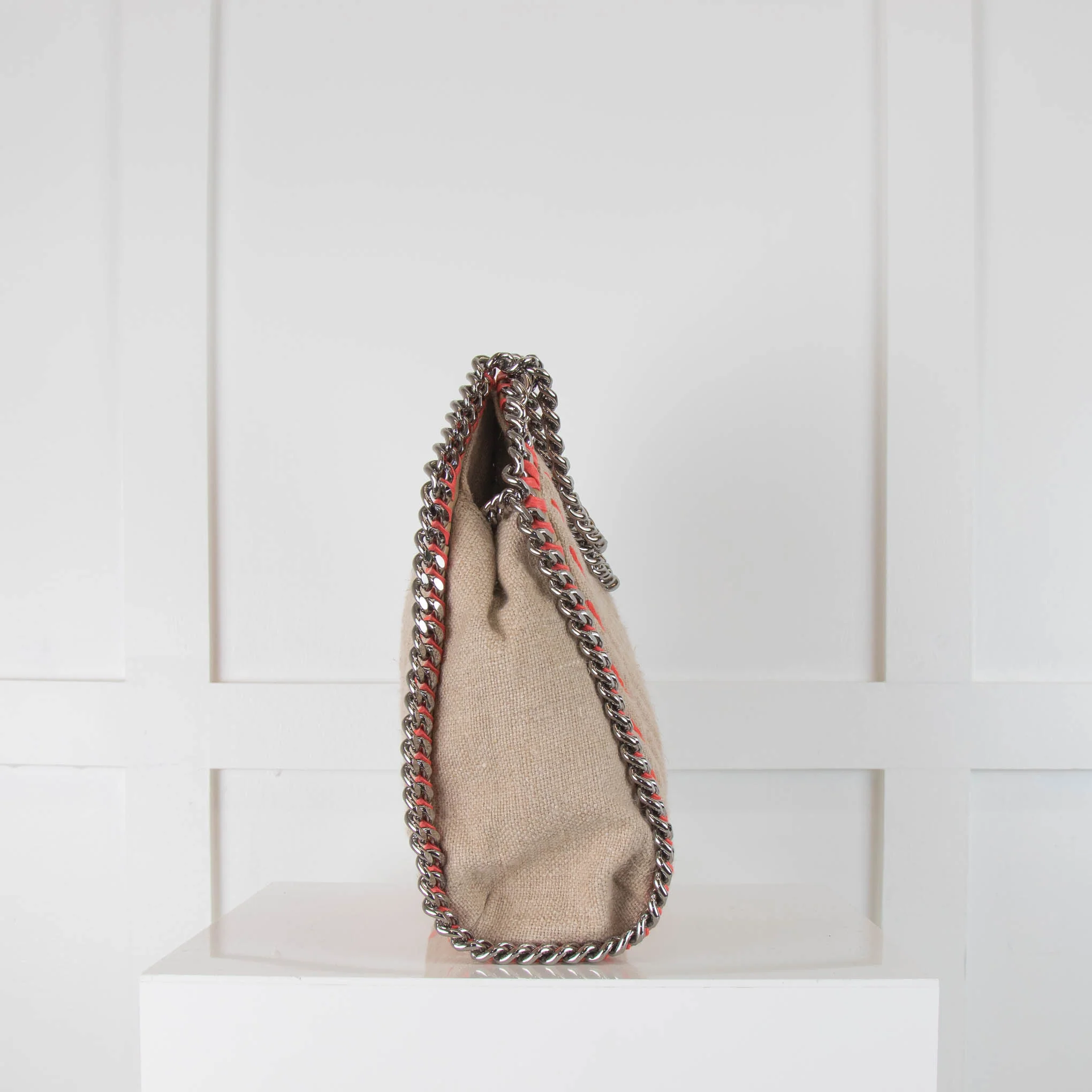 Stella McCartney Beige Linen Orange Stitching Small Falabella Bag - Image 3