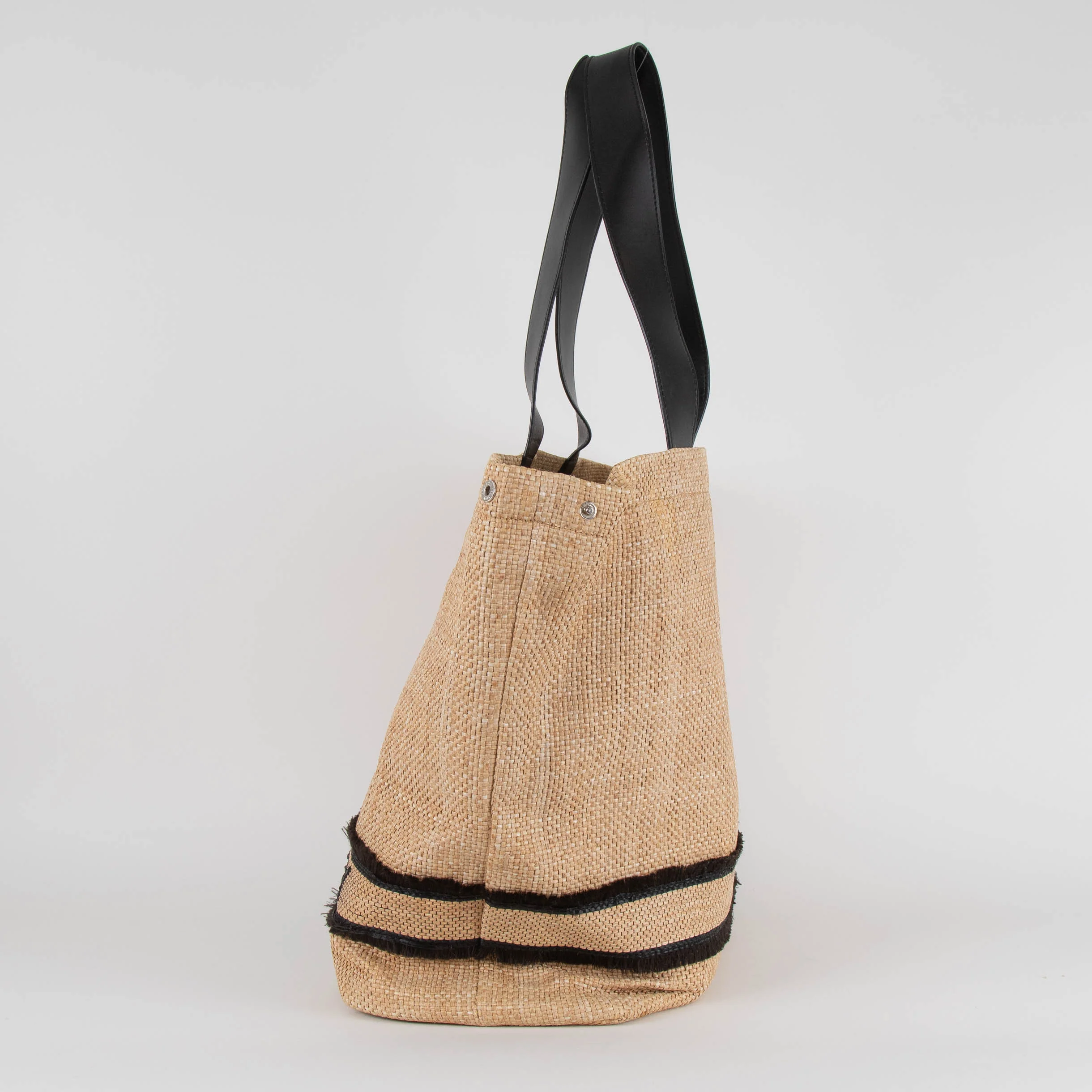 Stella McCartney Beige/Black Woven Raffia and Leather Logo Tote - Image 5