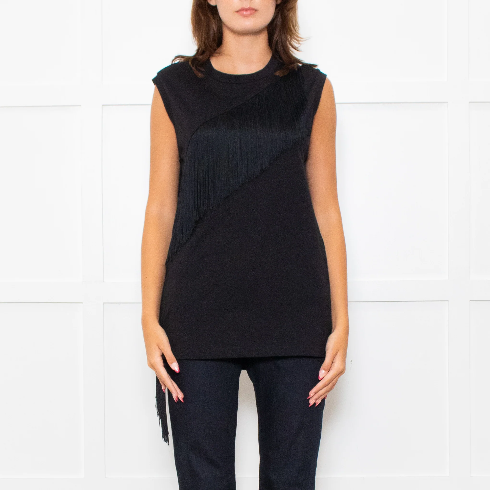 Stella McCartney Black Fringe Detail Sleeveless Top - Image 2