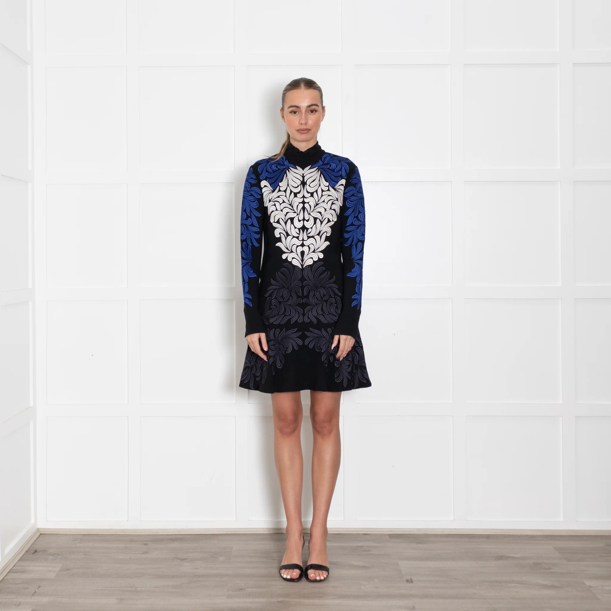 Stella McCartney Black L/S Dress With White & Blue Embroidery