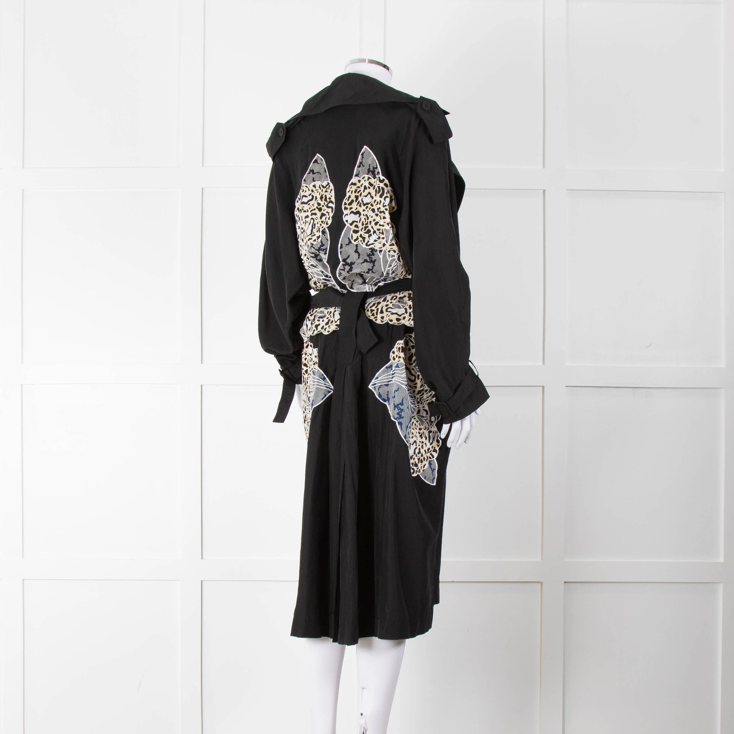 Stella McCartney Black Silk Embroided Leopard Pattern Trench Coat - Image 4