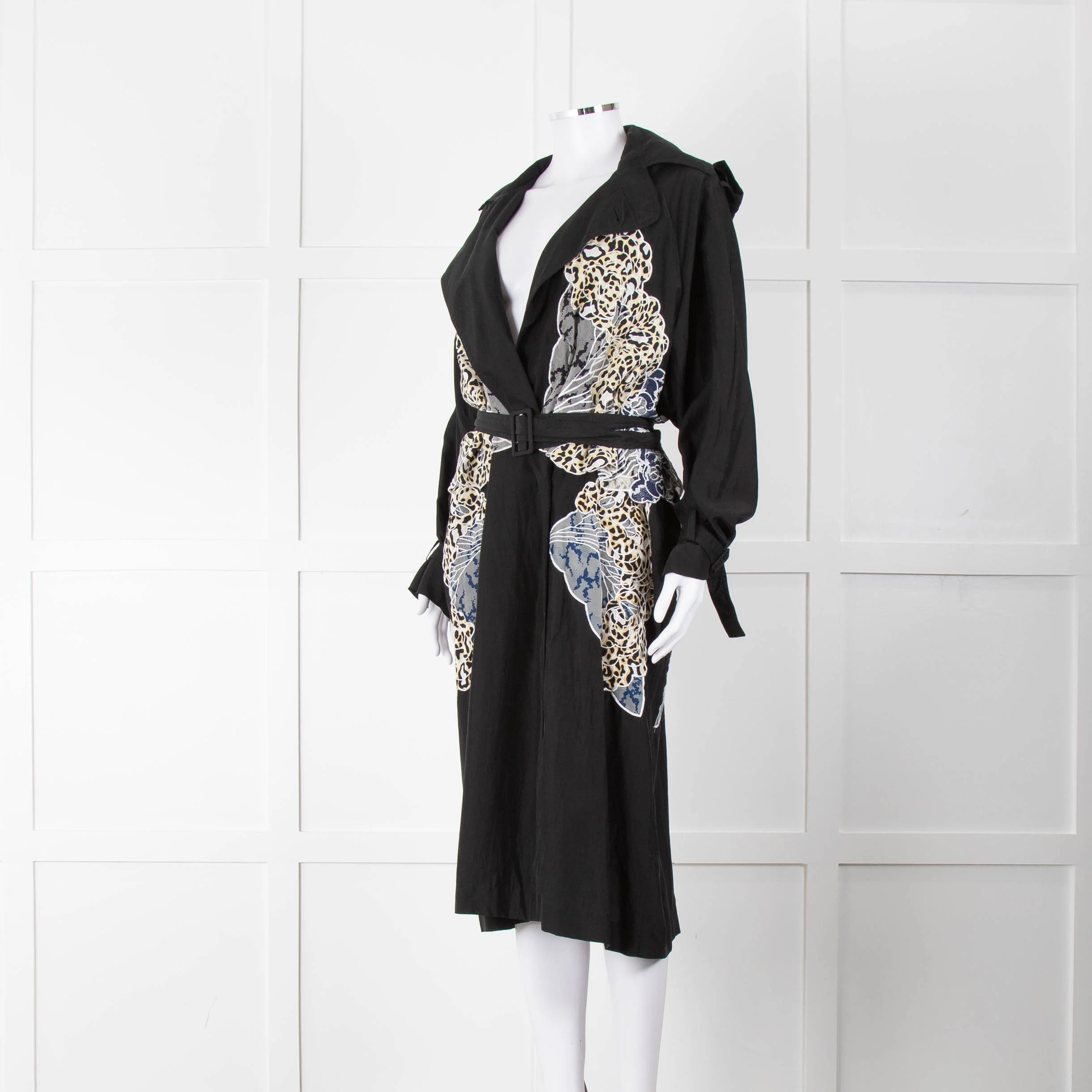 Stella McCartney Black Silk Embroided Leopard Pattern Trench Coat - Image 8
