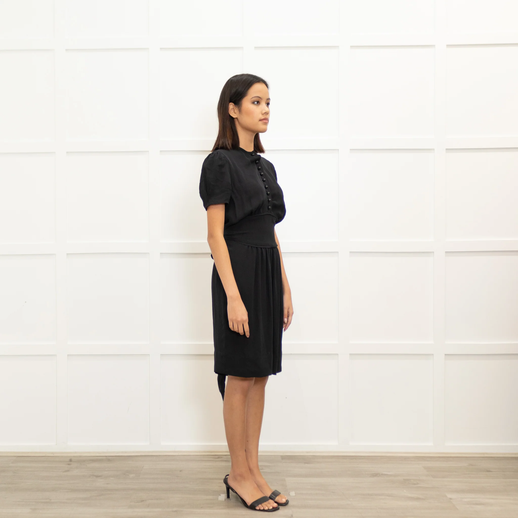 Stella McCartney Black Silk Short Dress With Button Front & Belt - Image 3