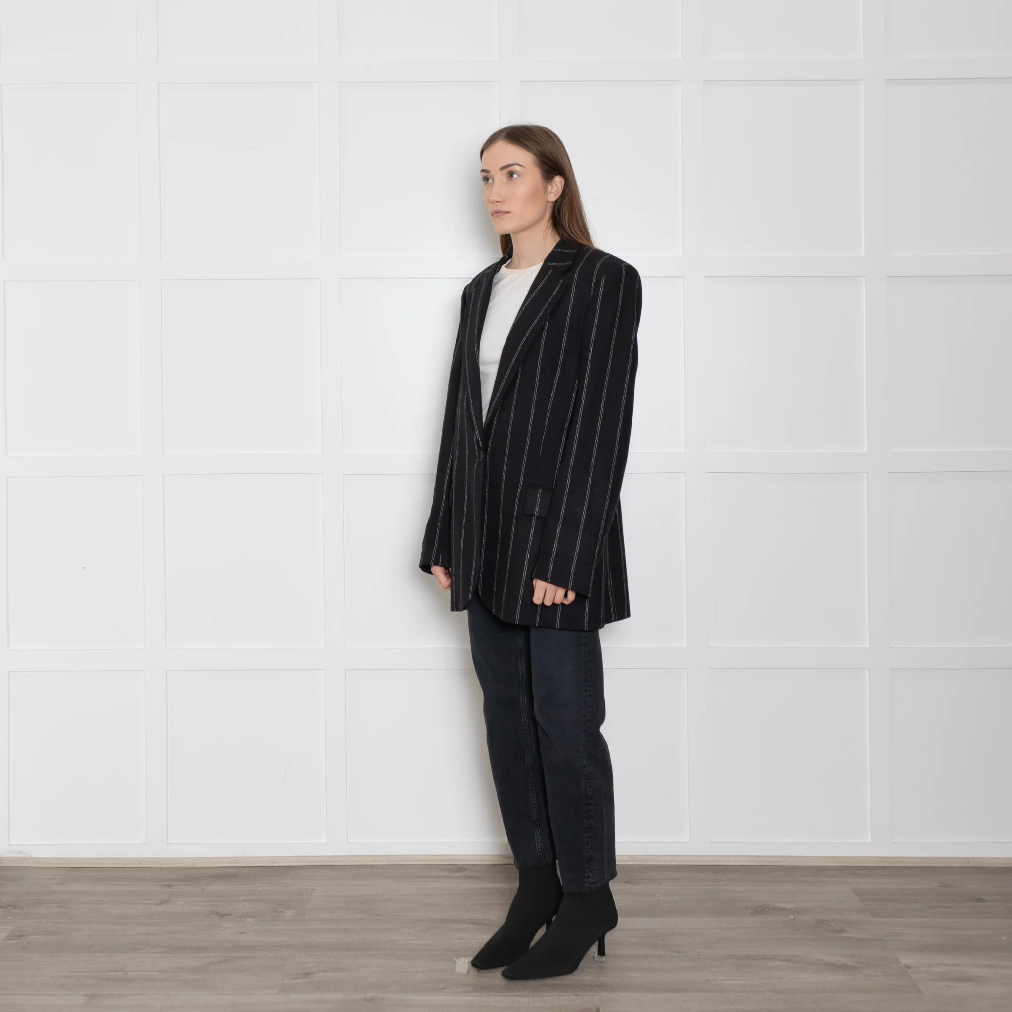 Stella McCartney Boyfriend Black And White Pinstripe Blazer - Image 3