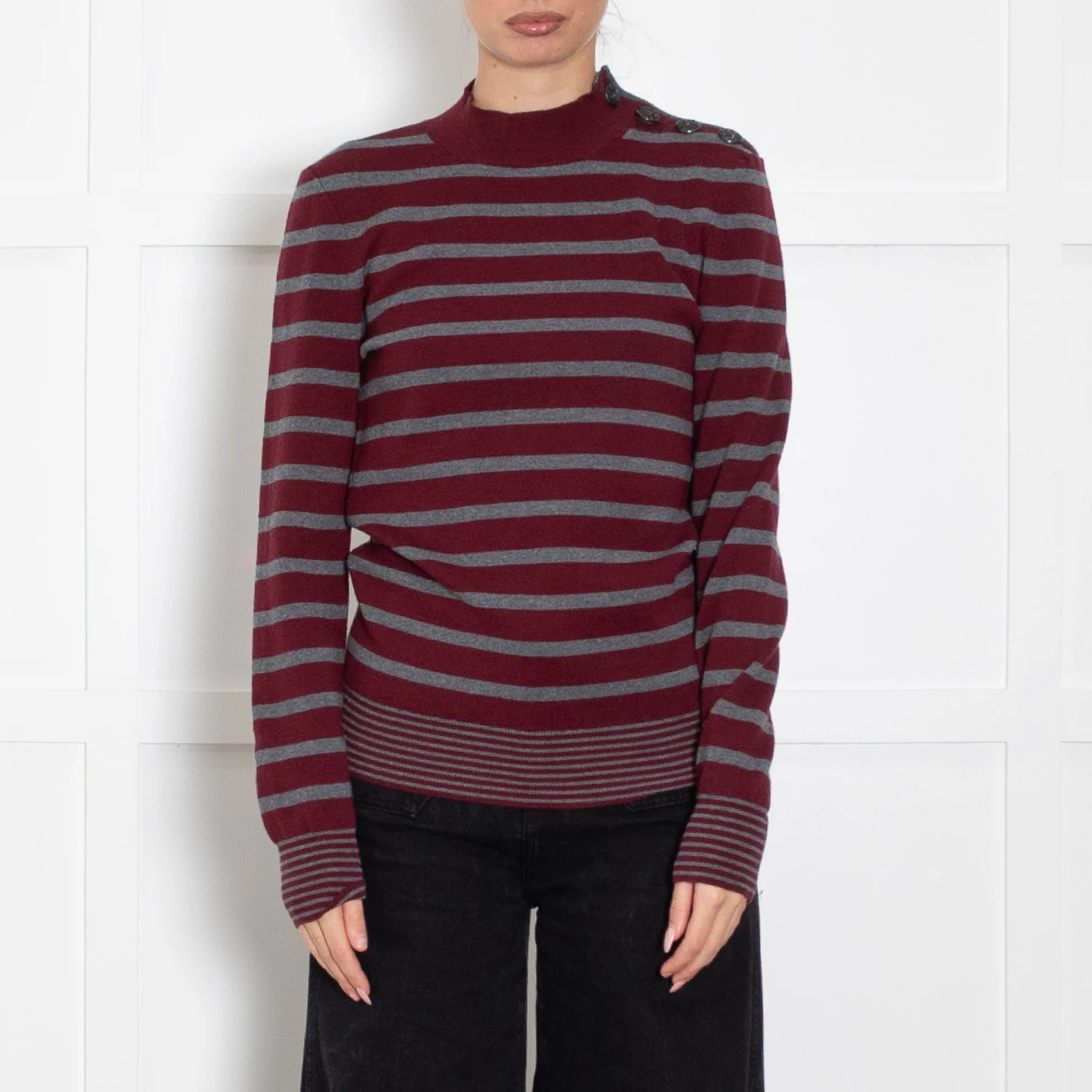 Stella McCartney Burgundy And Grey Stripe Jumper - Image 2