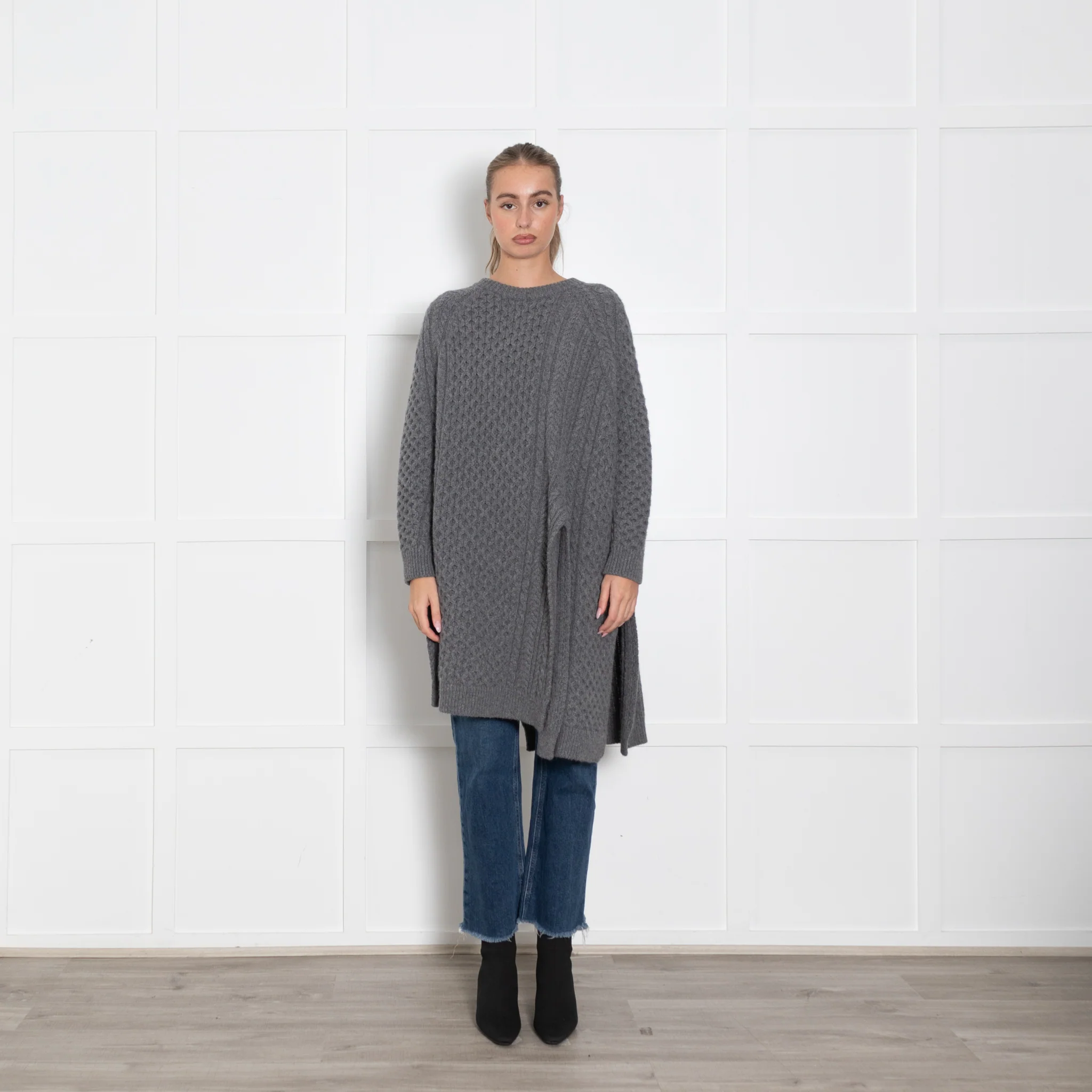 Stella McCartney Grey Cableknit Oversized Jumper With Splits