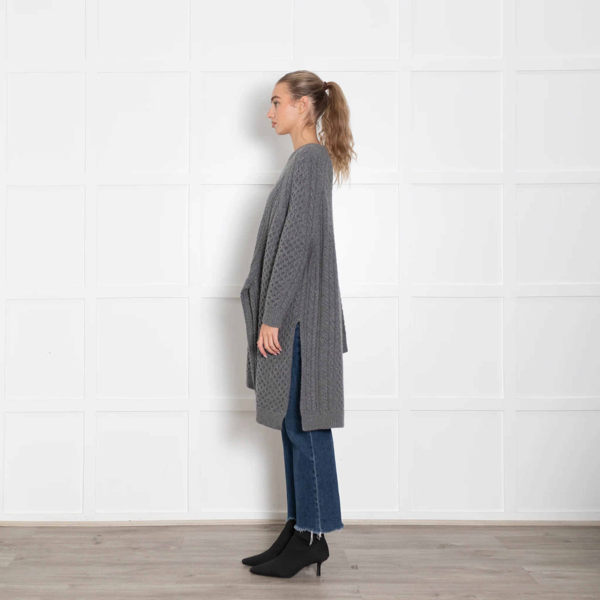 Stella McCartney Grey Cableknit Oversized Jumper With Splits - Image 4