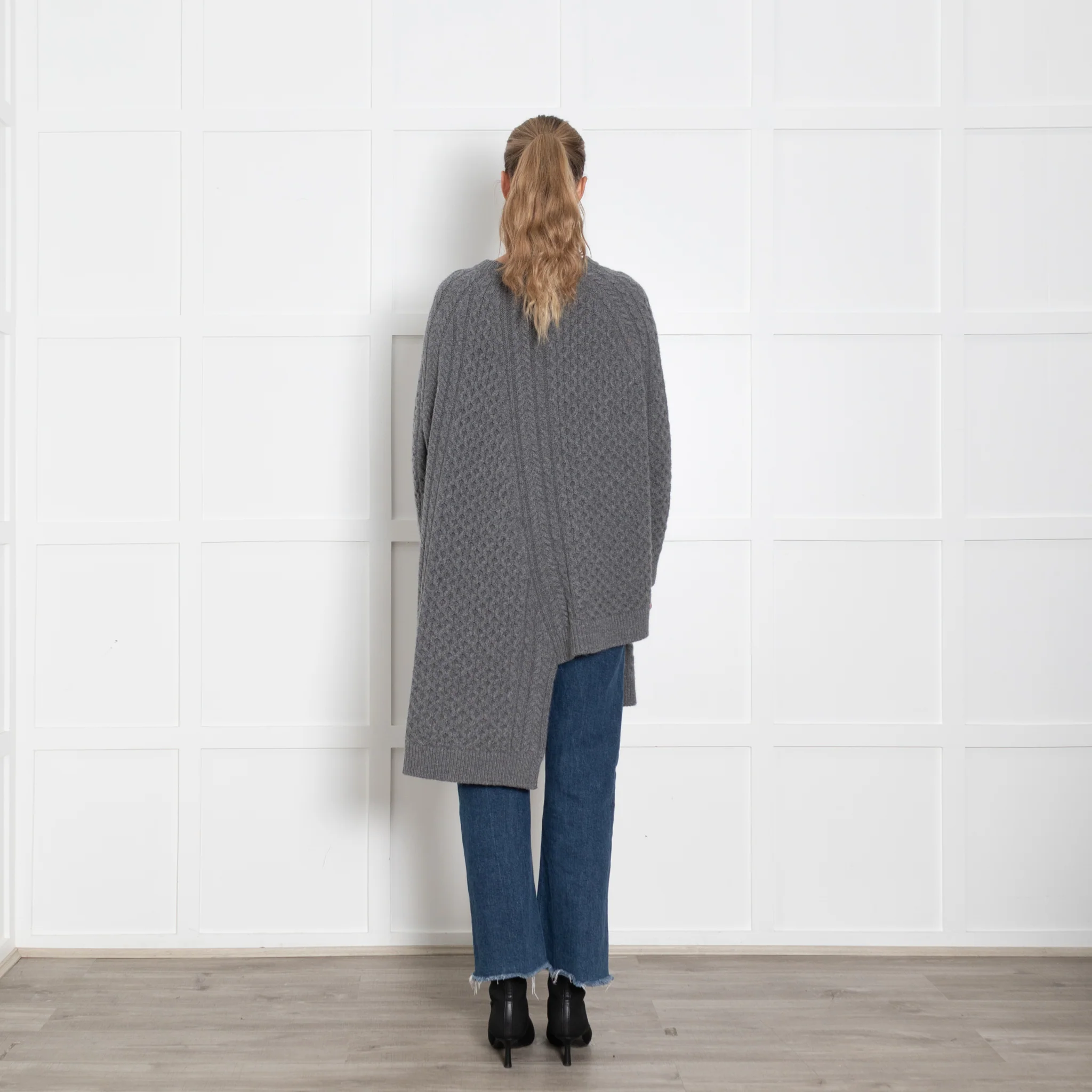 Stella McCartney Grey Cableknit Oversized Jumper With Splits - Image 5