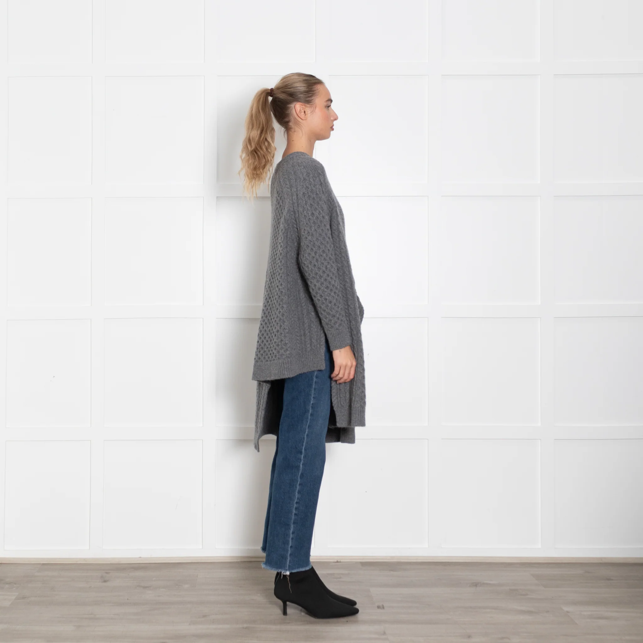 Stella McCartney Grey Cableknit Oversized Jumper With Splits - Image 6