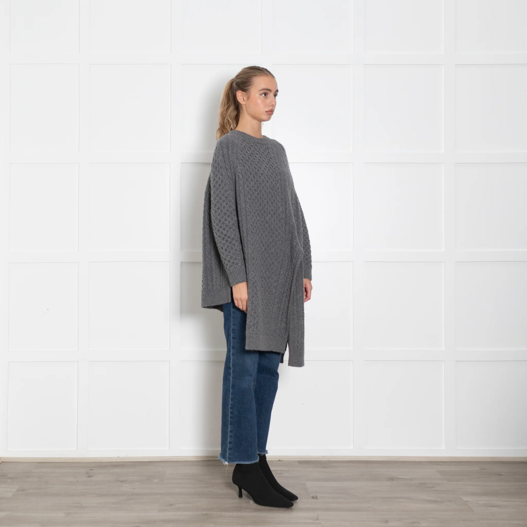 Stella McCartney Grey Cableknit Oversized Jumper With Splits - Image 7