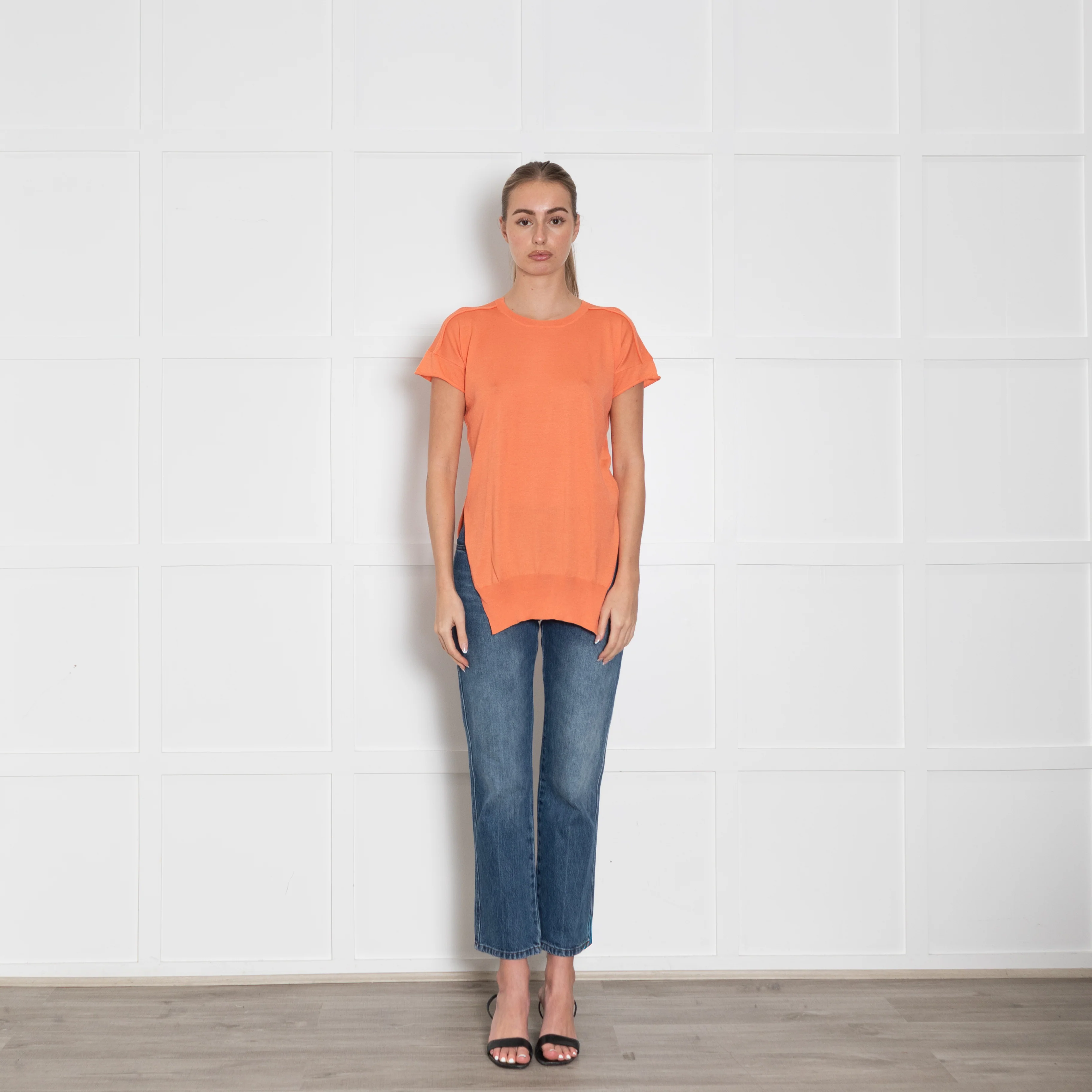 Stella McCartney Orange Silk Blend Short Sleeve Knit Top