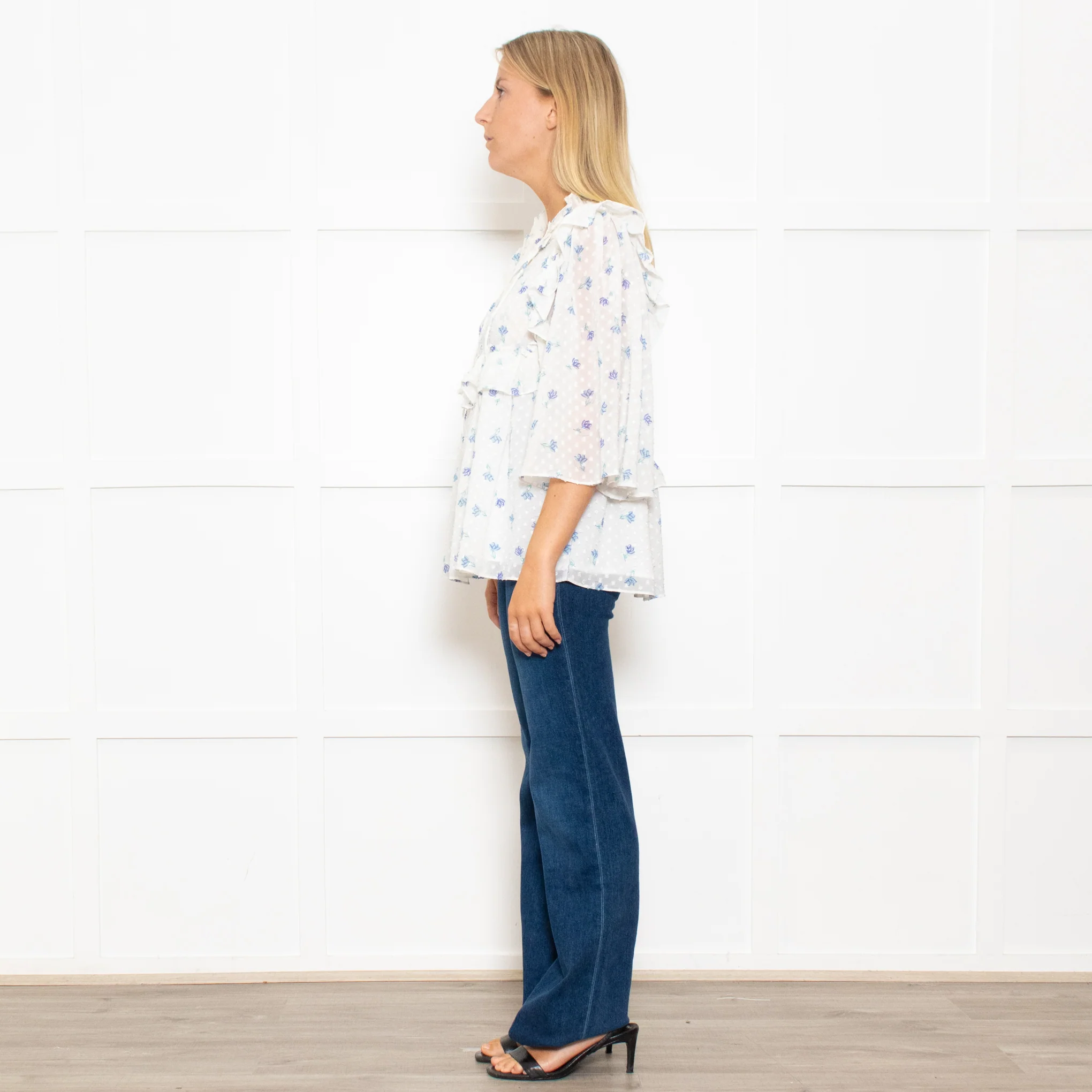 Stella Nova White Frilled Blouse with Blue Flowers - Image 4
