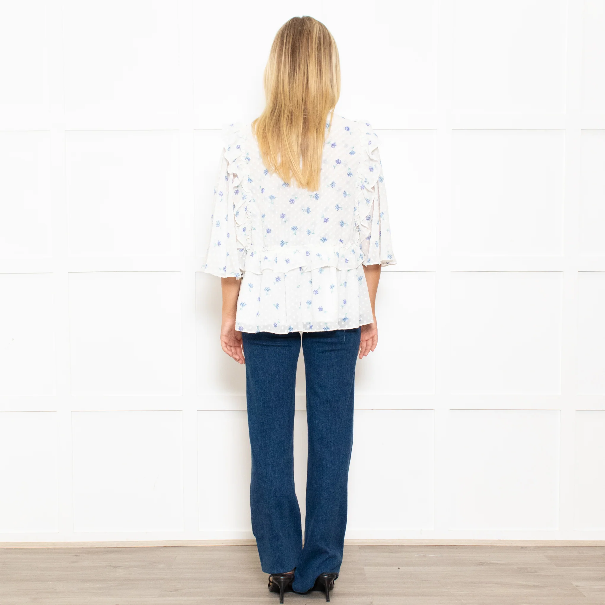 Stella Nova White Frilled Blouse with Blue Flowers - Image 5