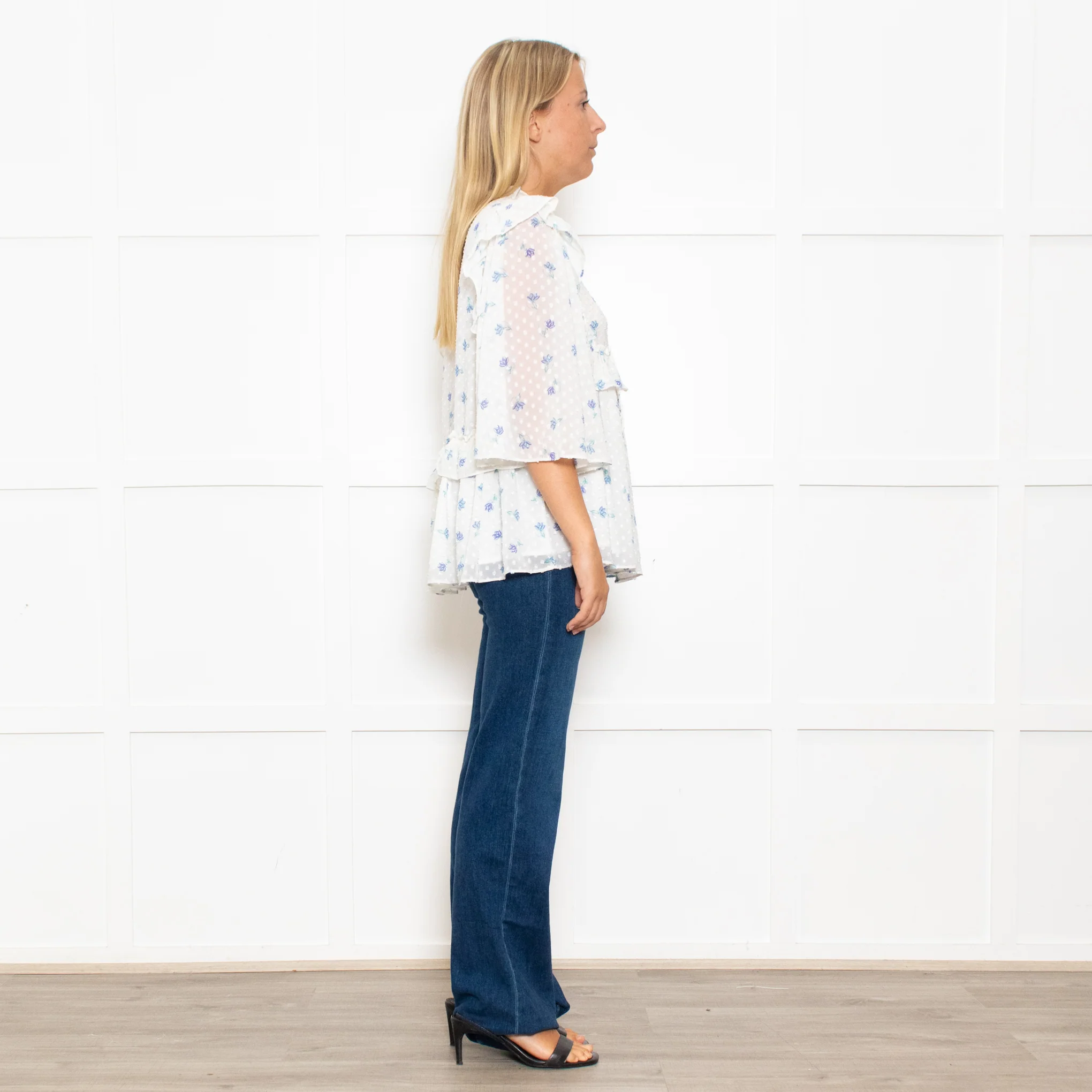 Stella Nova White Frilled Blouse with Blue Flowers - Image 6