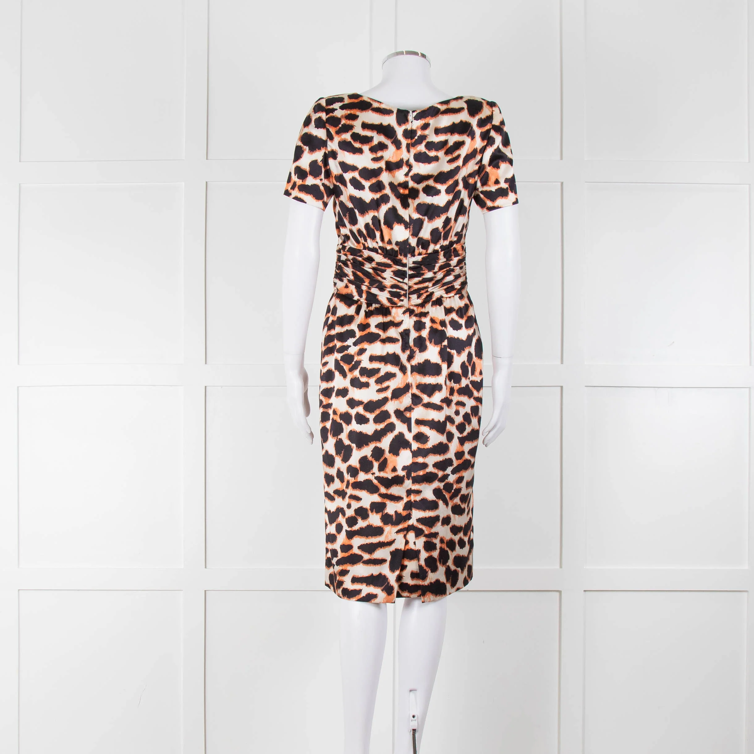 Stewart Parvin Cream Black Animal Print Silk Short Sleeve Dress - Image 5