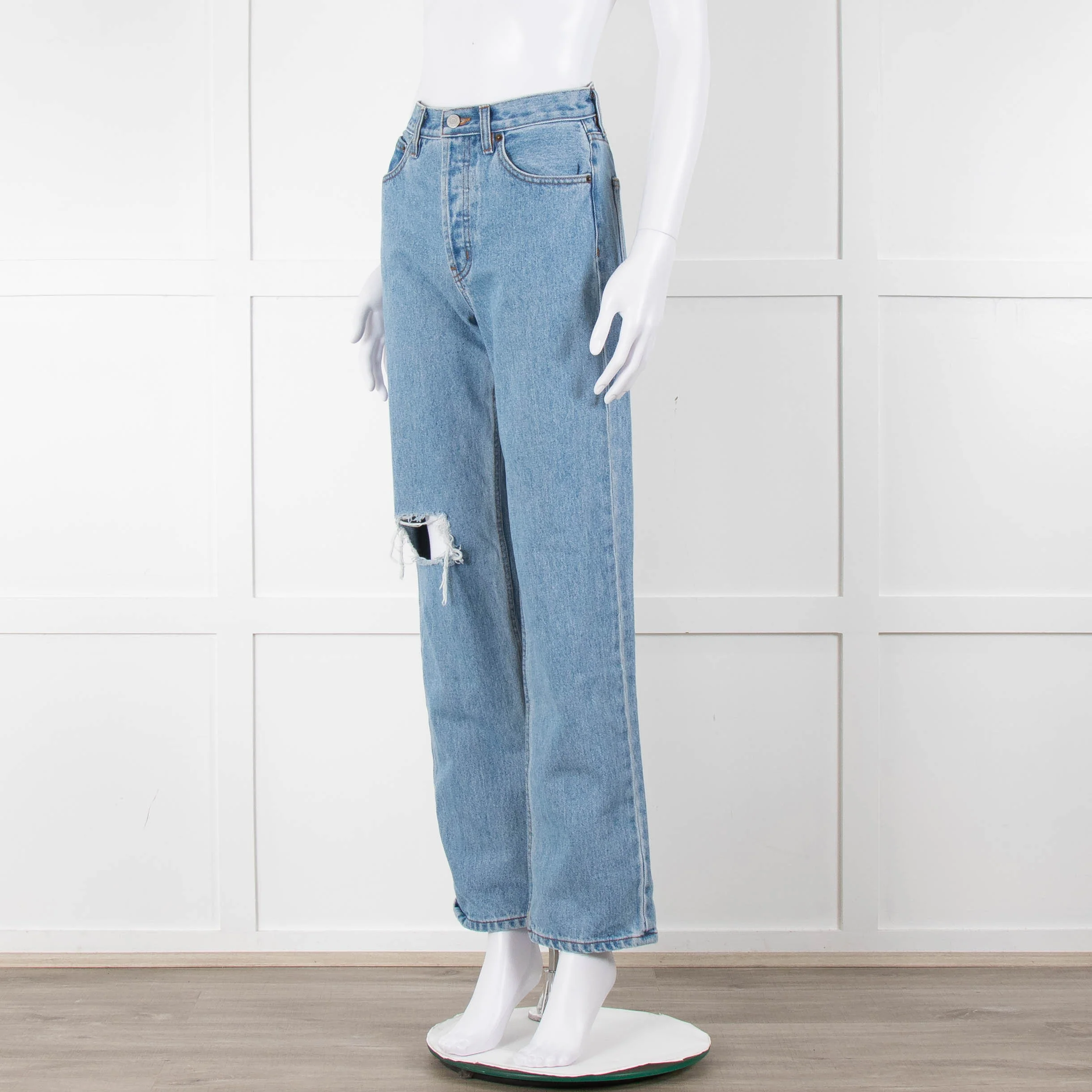 Still Here Pale Wash Distressed Straight Leg Jeans - Image 8